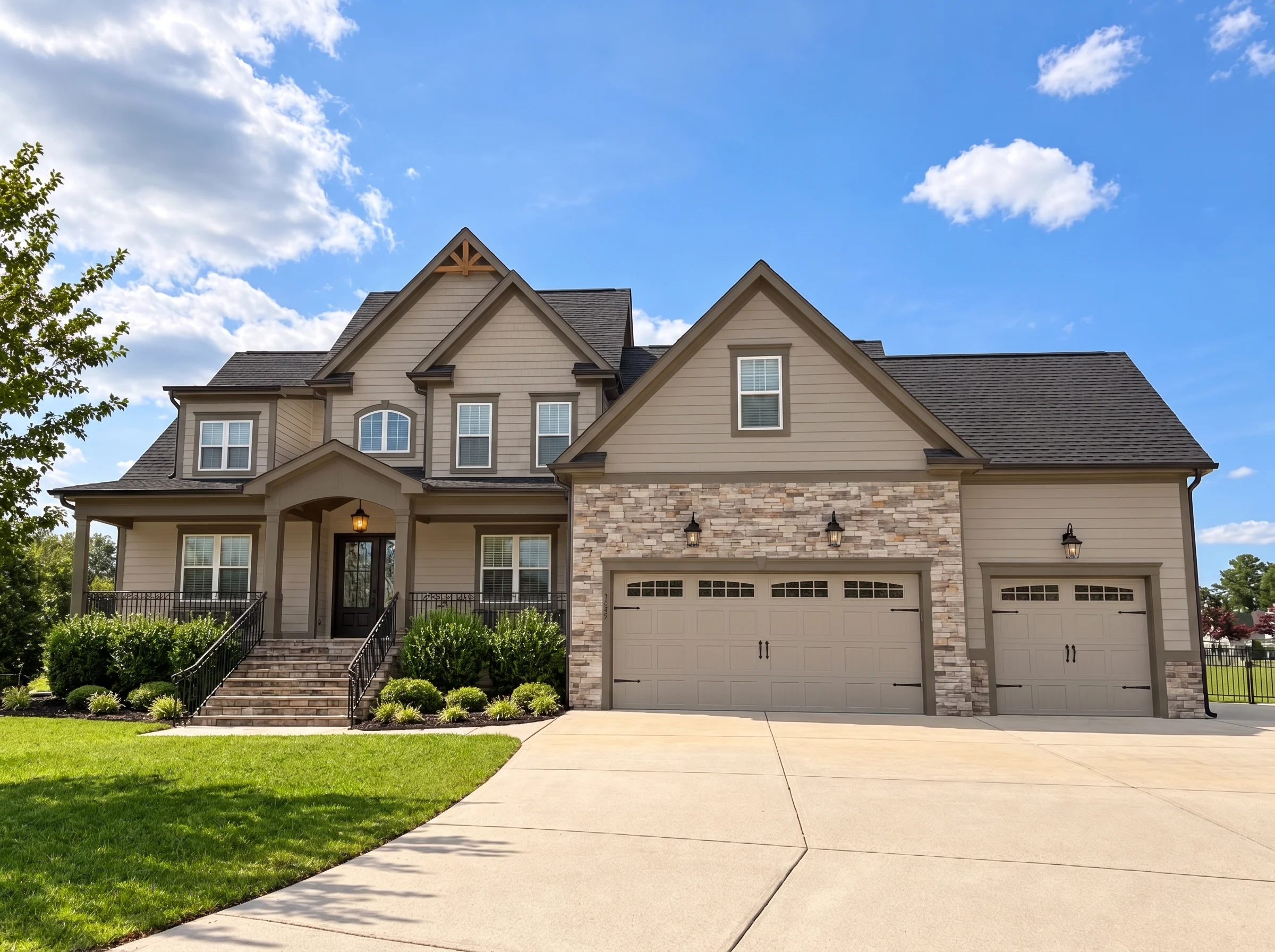 Plan  18-1473 – The Hayes Manor |  New American – 4-Bed, 4-Bath, 4,340 SF - Mushroom Taupe, AI-generated exterior concept