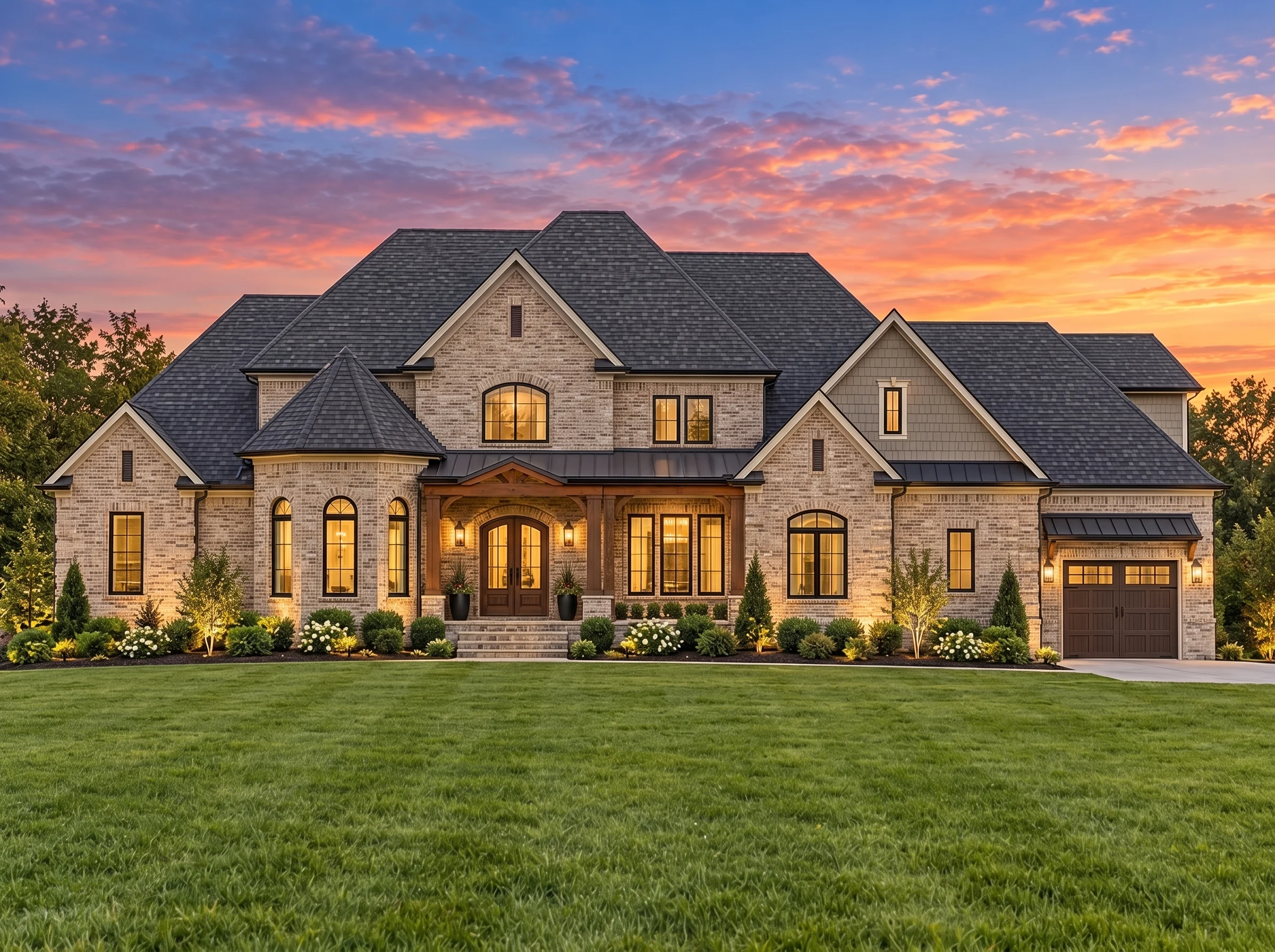 Plan  17-1846 – Stewart Walk | New  American – 4-Bed, 5-Bath, 7,152 SF - Natural Brick, AI-generated exterior concept
