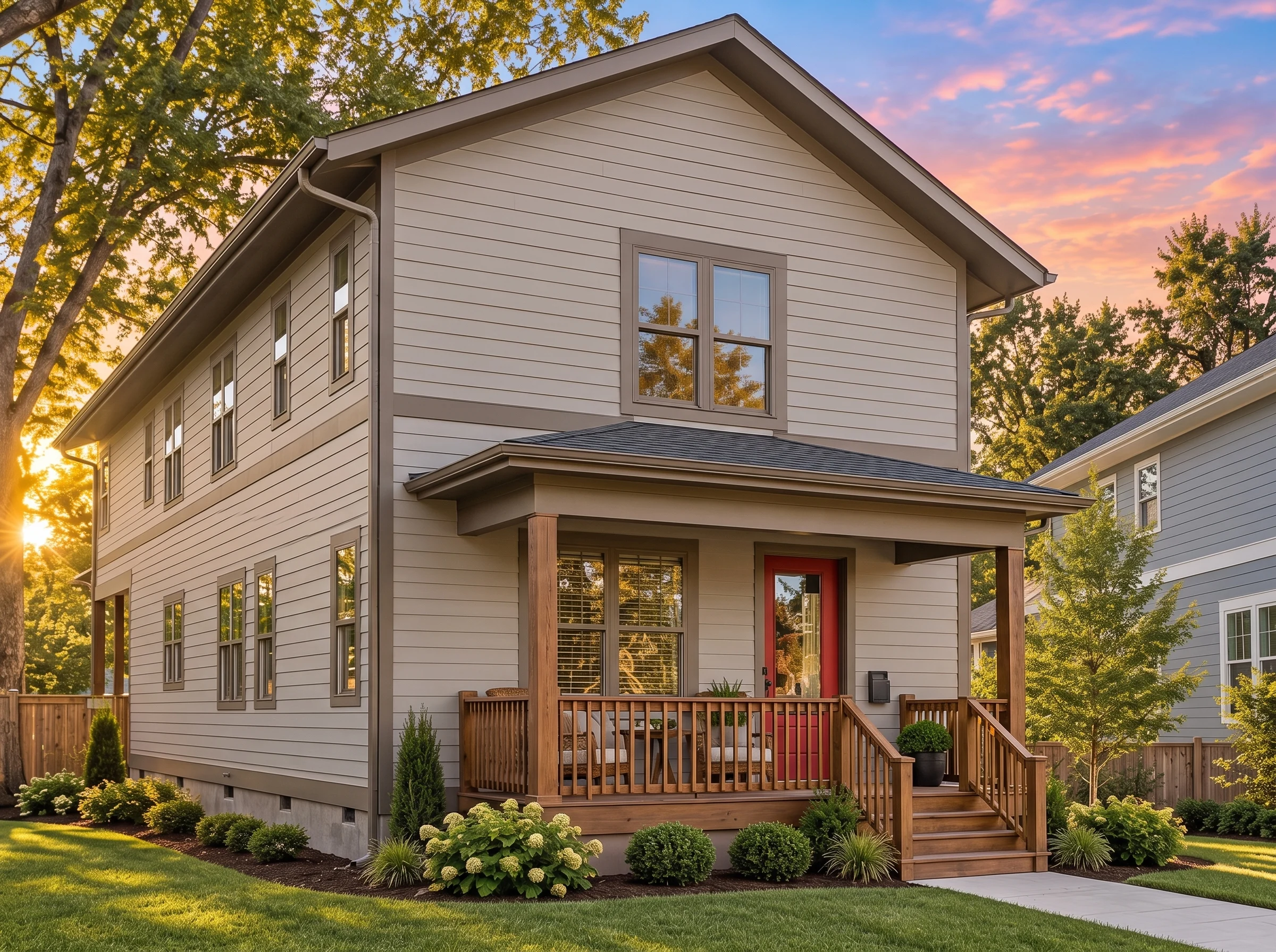 Plan  20-1628 – The Peterson Manor |  Modern Farmhouse – 5-Bed, 5-Bath, 4,236 SF - Mushroom Taupe, AI-generated exterior concept