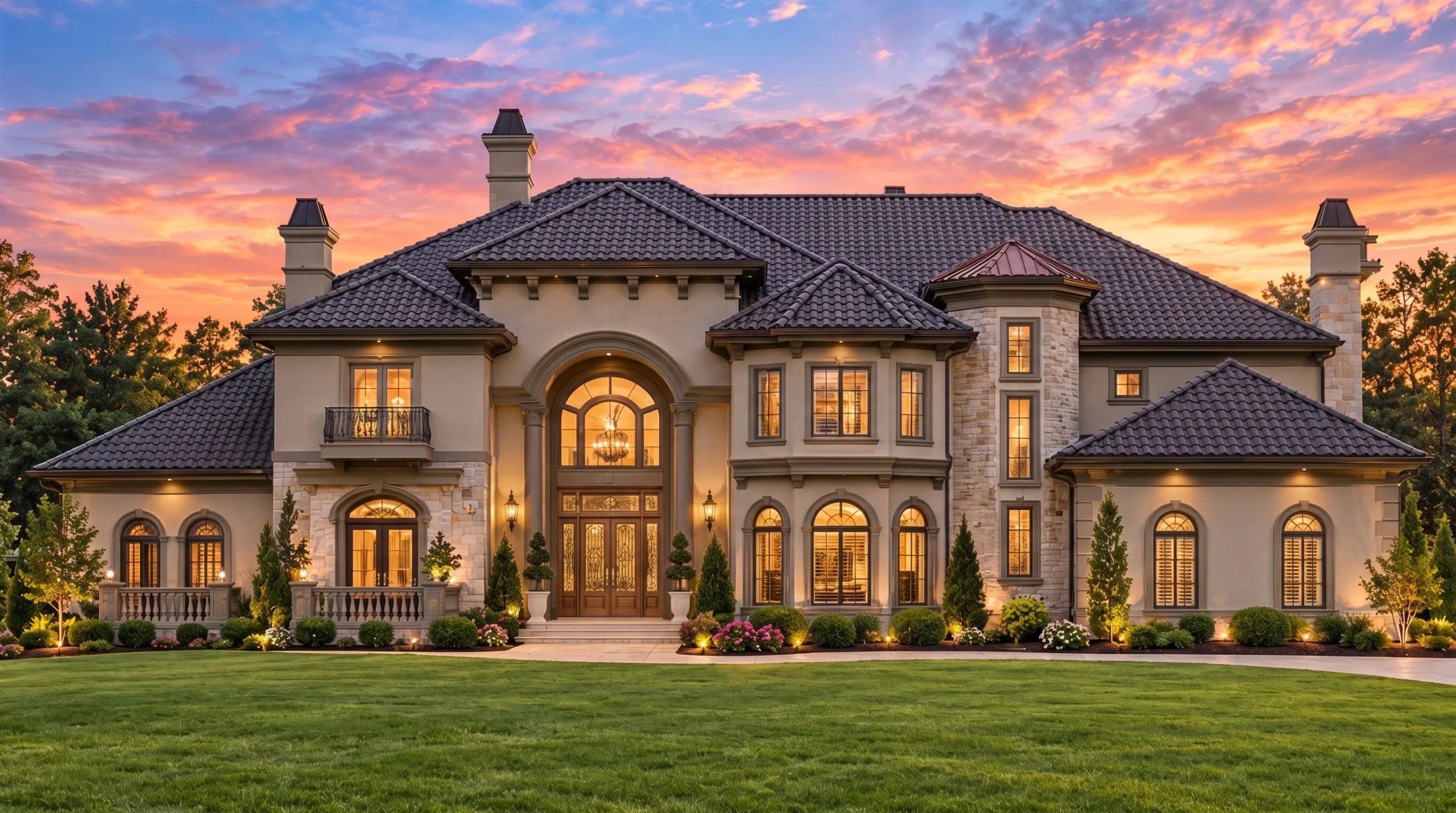 Plan  13-DEBRA – Teakwood Brook Cottage | Mediterranean – 5-Bed, 5-Bath, 6,110 SF - Mushroom Taupe, AI-generated exterior concept