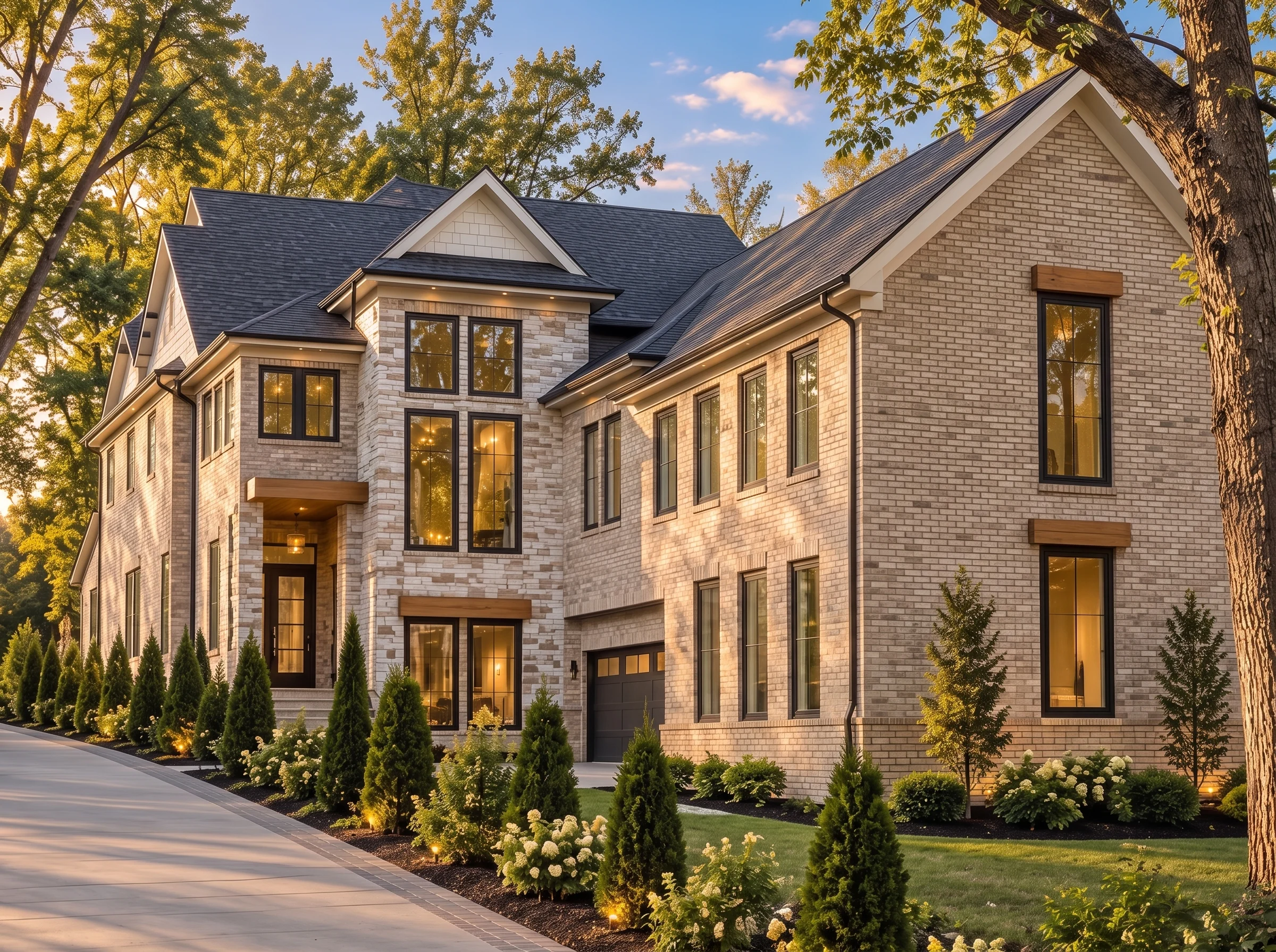 Plan  20-1652 – Gray Retreat | New  American – 4-Bed, 5-Bath, 4,452 SF - Natural Brick, AI-generated exterior concept