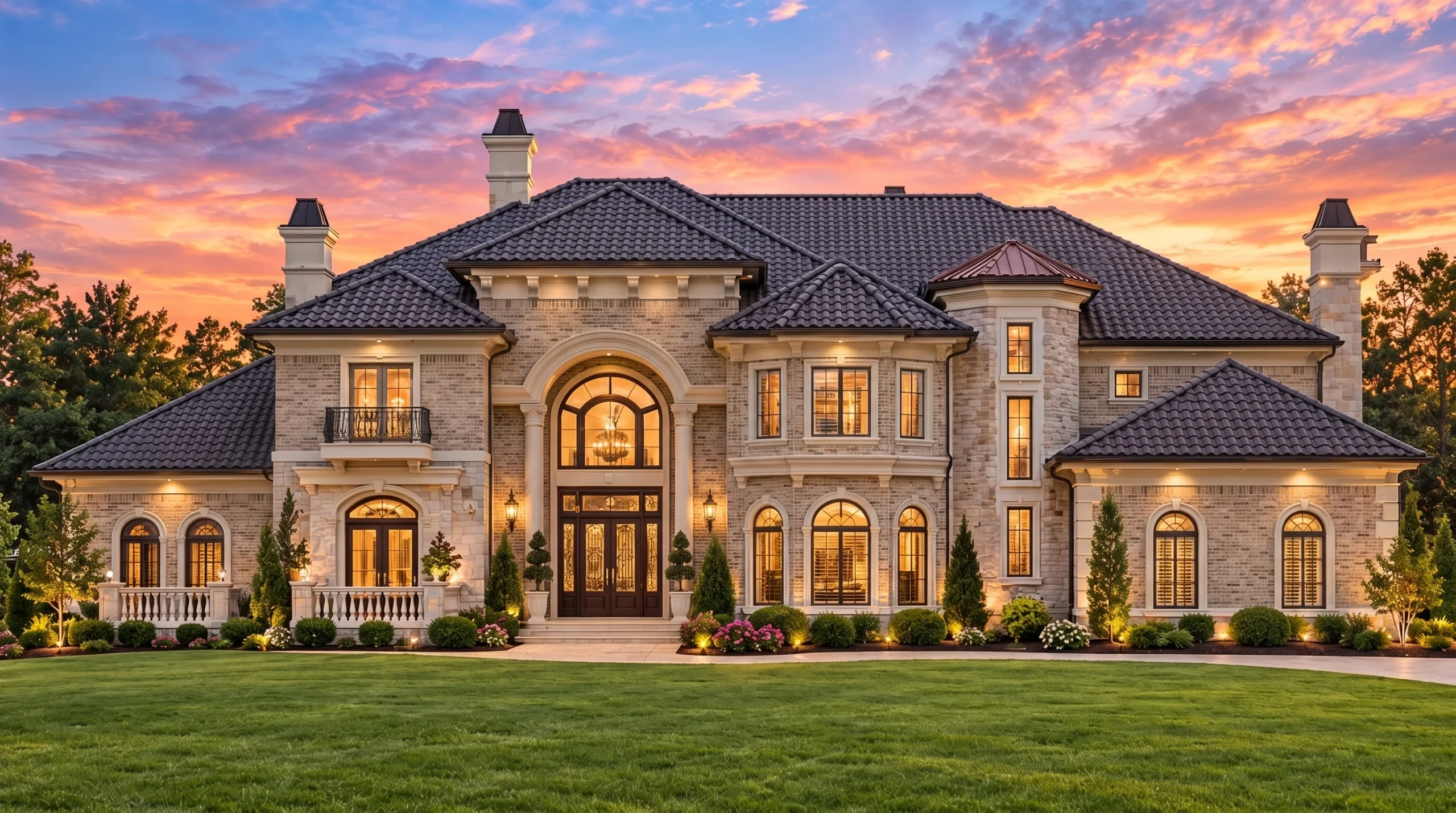 Plan  13-DEBRA – Teakwood Brook Cottage | Mediterranean – 5-Bed, 5-Bath, 6,110 SF - Natural Brick, AI-generated exterior concept