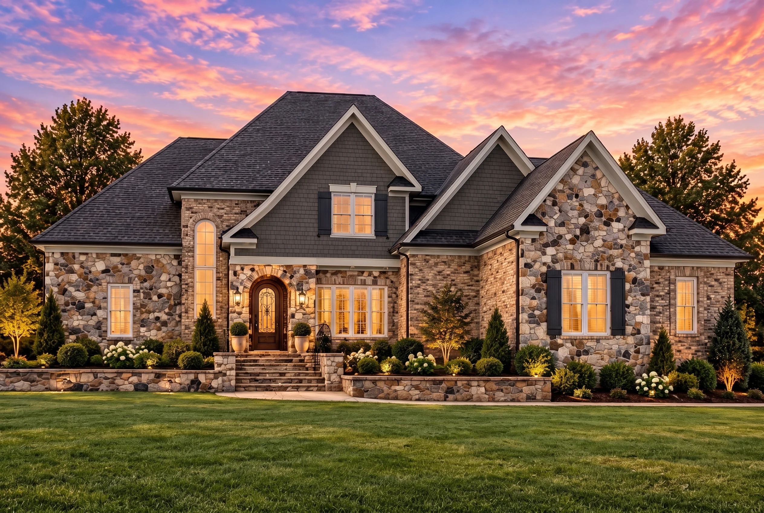 Plan  9-1277 – Baker Retreat |  Traditional – 4-Bed, 3-Bath, 4,321 SF - Warm Charcoal, AI-generated exterior concept