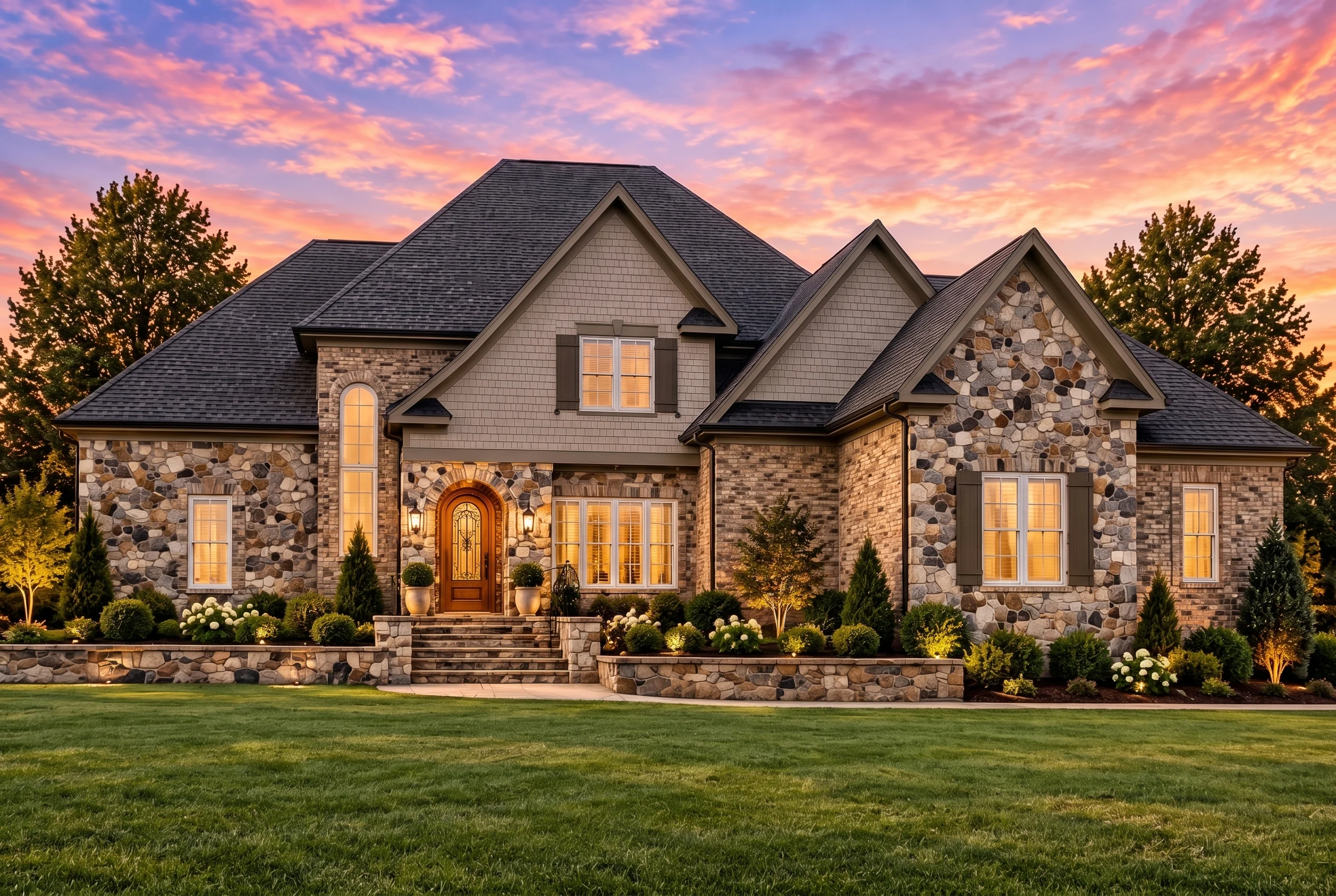 Plan  9-1277 – Baker Retreat |  Traditional – 4-Bed, 3-Bath, 4,321 SF - Mushroom Taupe, AI-generated exterior concept