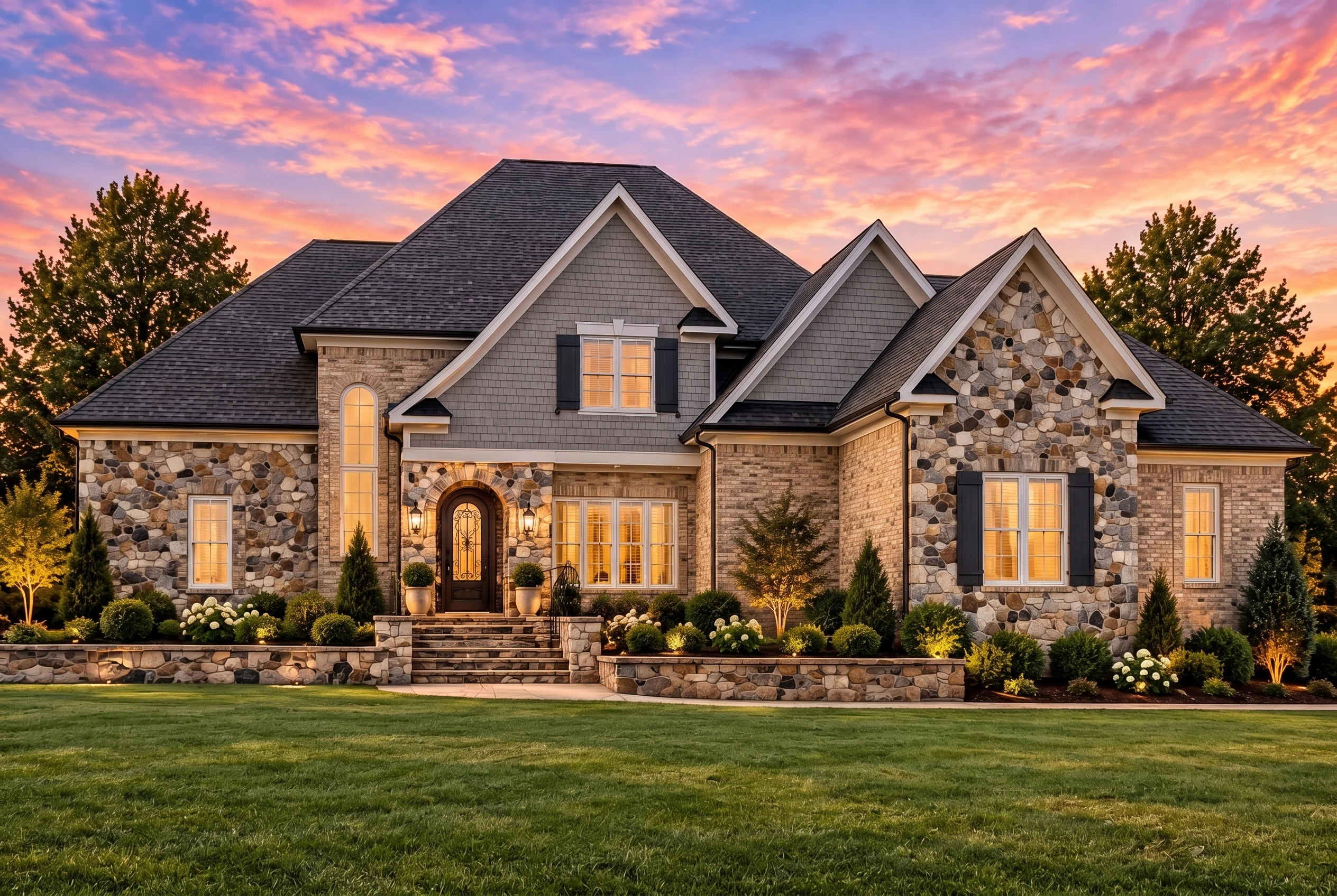 Plan  9-1277 – Baker Retreat |  Traditional – 4-Bed, 3-Bath, 4,321 SF - Natural Brick, AI-generated exterior concept