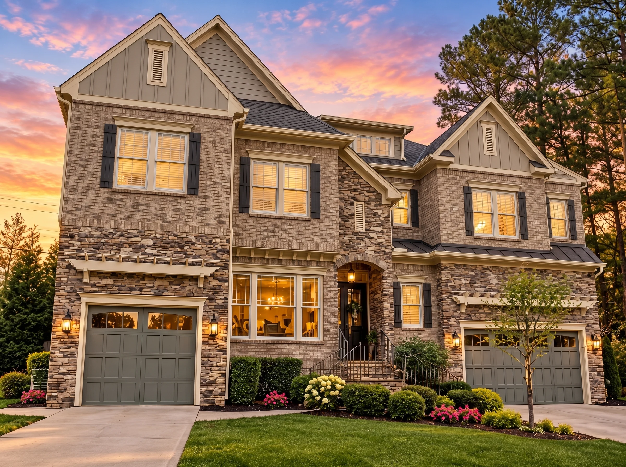 Plan  15-1007 – Walnut Ridge Farm |  New American – 4-Bed, 4-Bath, 4,521 SF - Natural Brick, AI-generated exterior concept