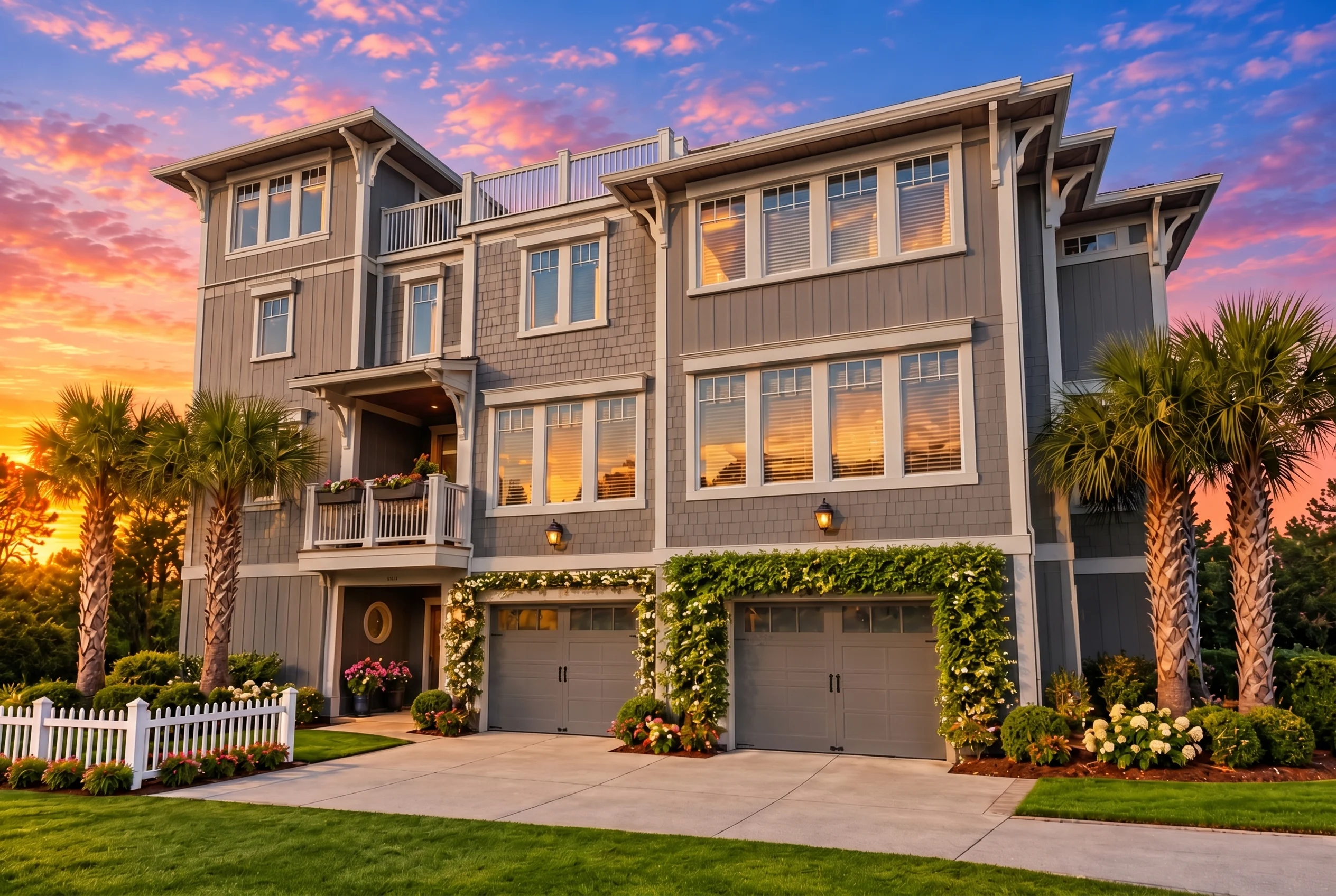 Plan  14-2148 – Hazel Springs Manor  | Coastal – 6-Bed, 4.5-Bath, 2,295 SF - Warm Charcoal, AI-generated exterior concept