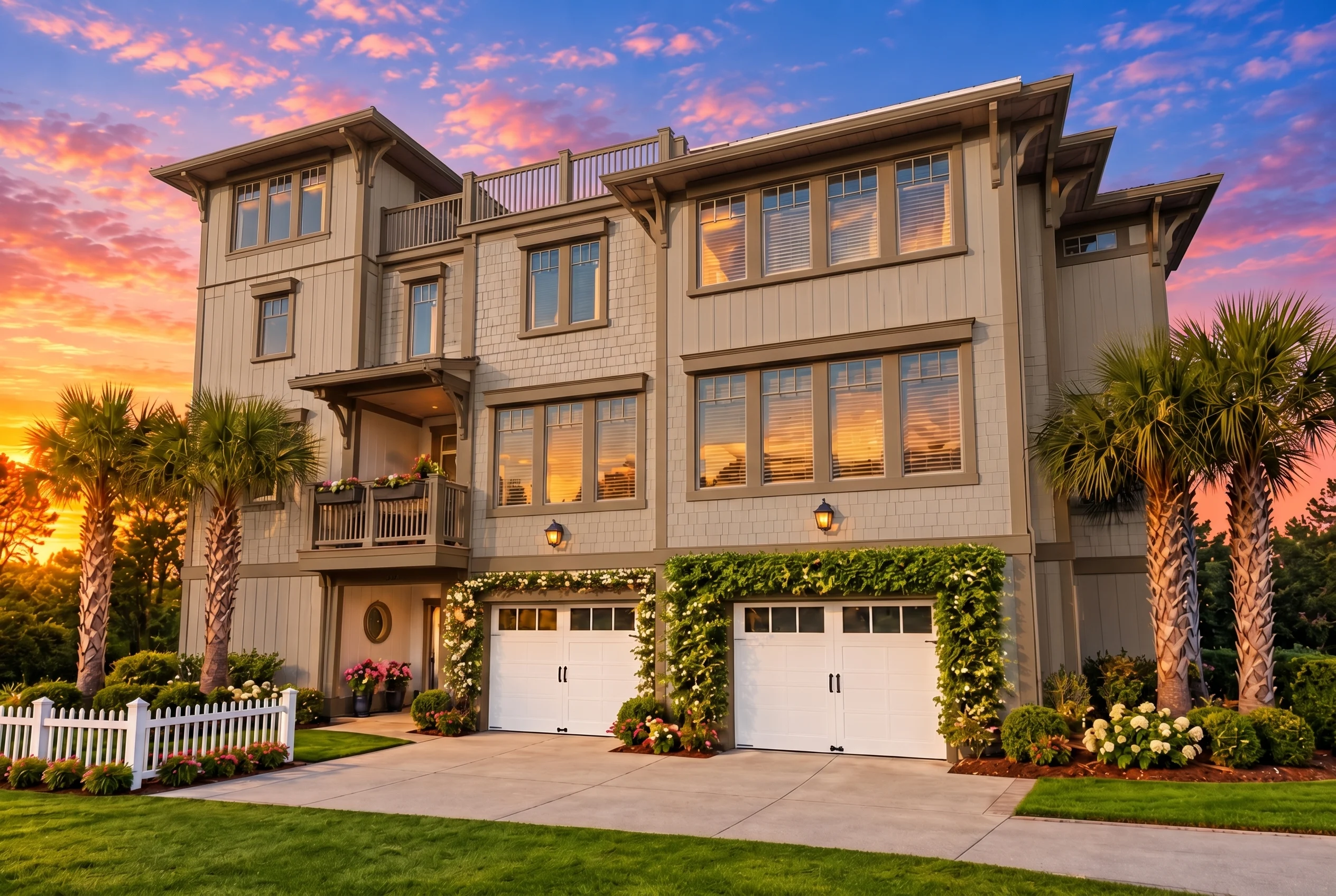Plan  14-2148 – Hazel Springs Manor  | Coastal – 6-Bed, 4.5-Bath, 2,295 SF - Mushroom Taupe, AI-generated exterior concept