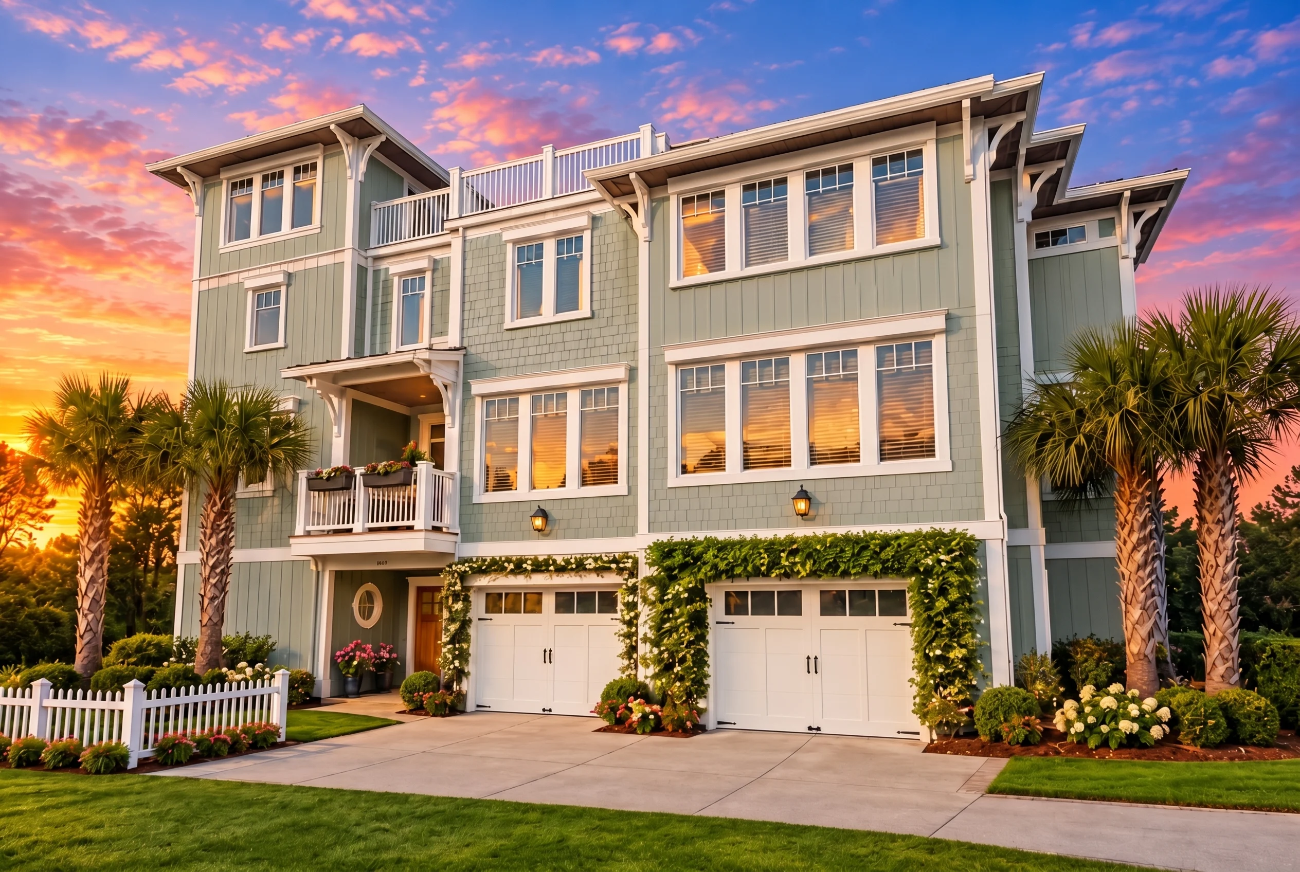 Plan  14-2148 – Hazel Springs Manor  | Coastal – 6-Bed, 4.5-Bath, 2,295 SF - Muted Sage, AI-generated exterior concept