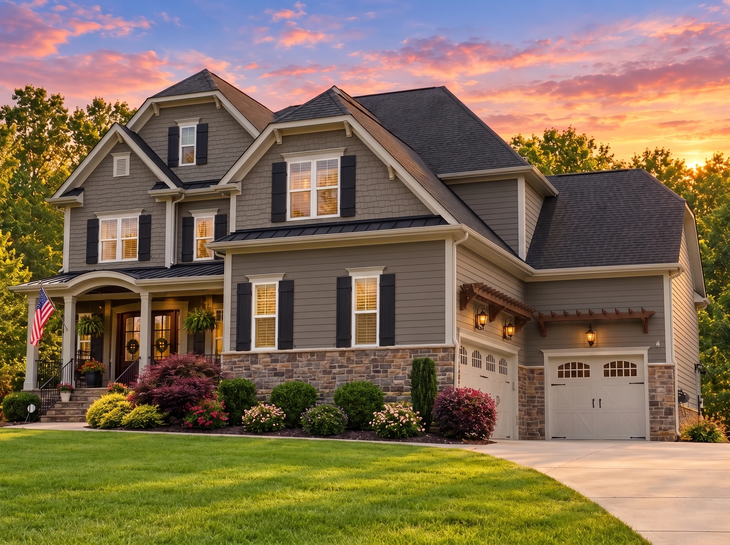 Plan  13-1633 – Teakwood Brook Manor  | Traditional Colonial – 5-Bed, 5-Bath, 5,855 SF - Warm Charcoal, AI-generated exterior concept