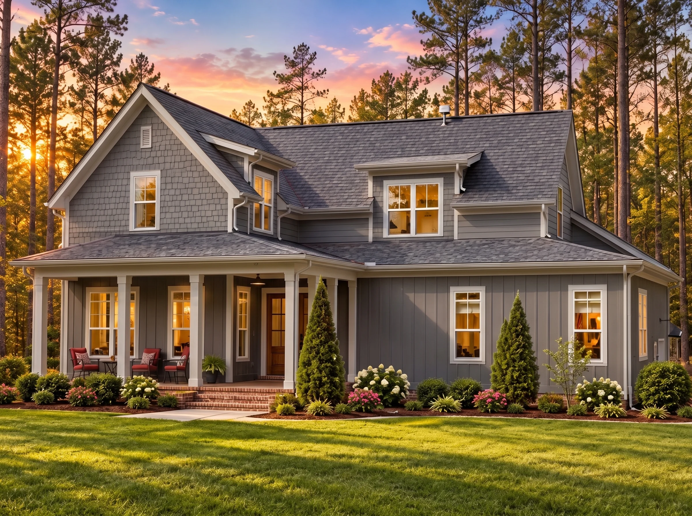 Plan  19-2380 – Jackson Retreat |  Modern Farmhouse – 3-Bed, 2.5-Bath, 2,170 SF - Warm Charcoal, AI-generated exterior concept