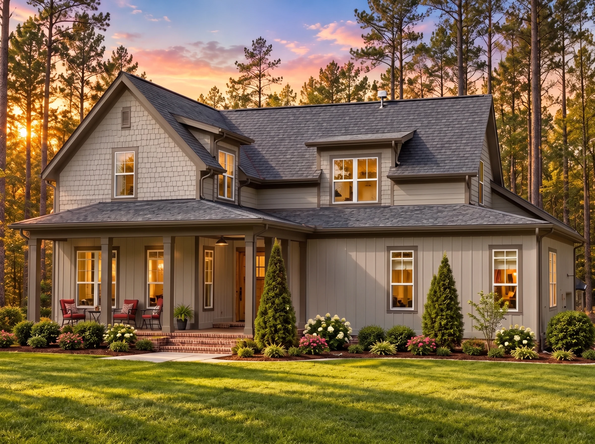 Plan  19-2380 – Jackson Retreat |  Modern Farmhouse – 3-Bed, 2.5-Bath, 2,170 SF - Mushroom Taupe, AI-generated exterior concept