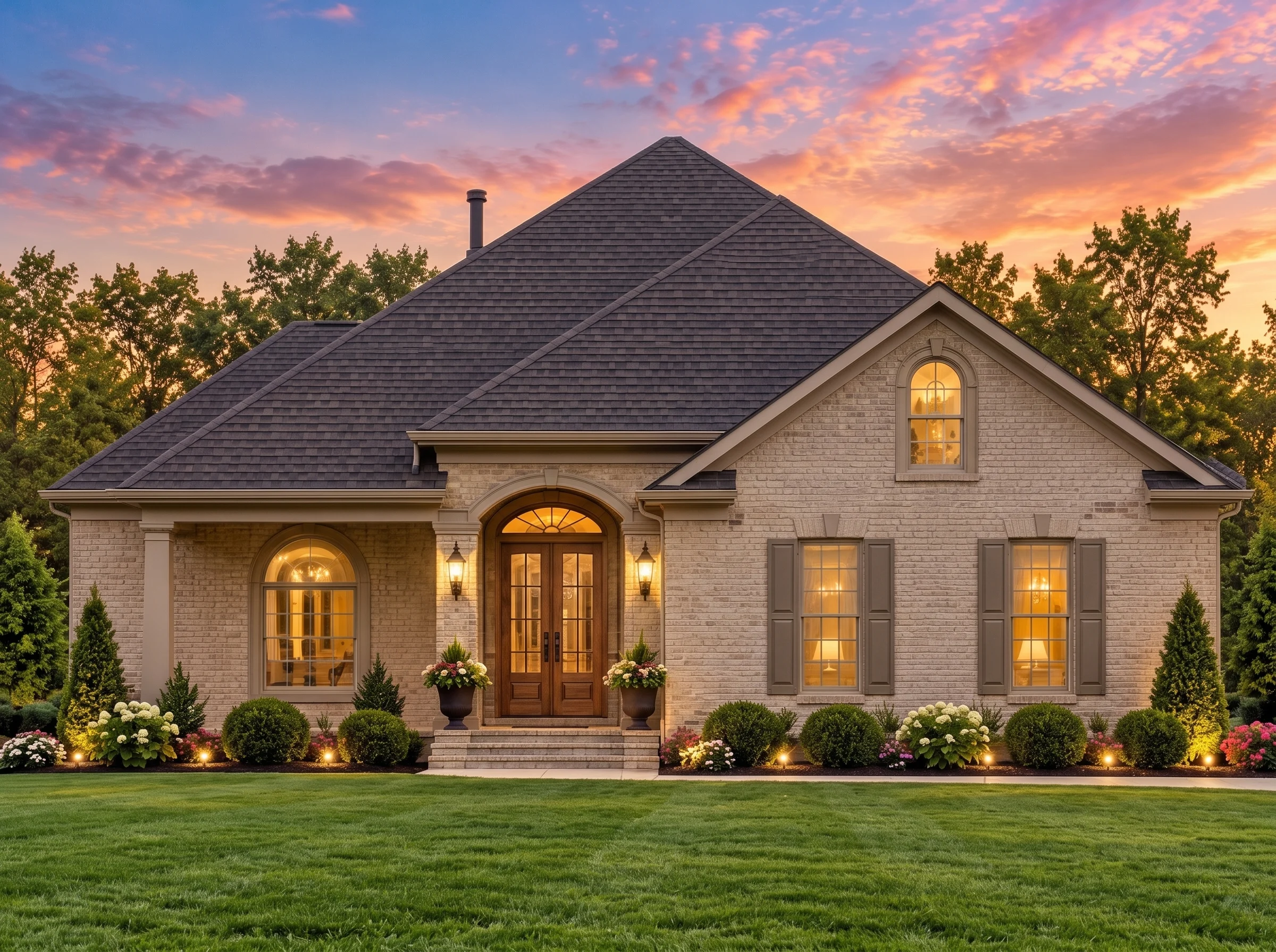Plan  14-1766 – Beechwood Bluff Retreat | Traditional – 3-Bed, 2-Bath, 2,368 SF - Mushroom Taupe, AI-generated exterior concept
