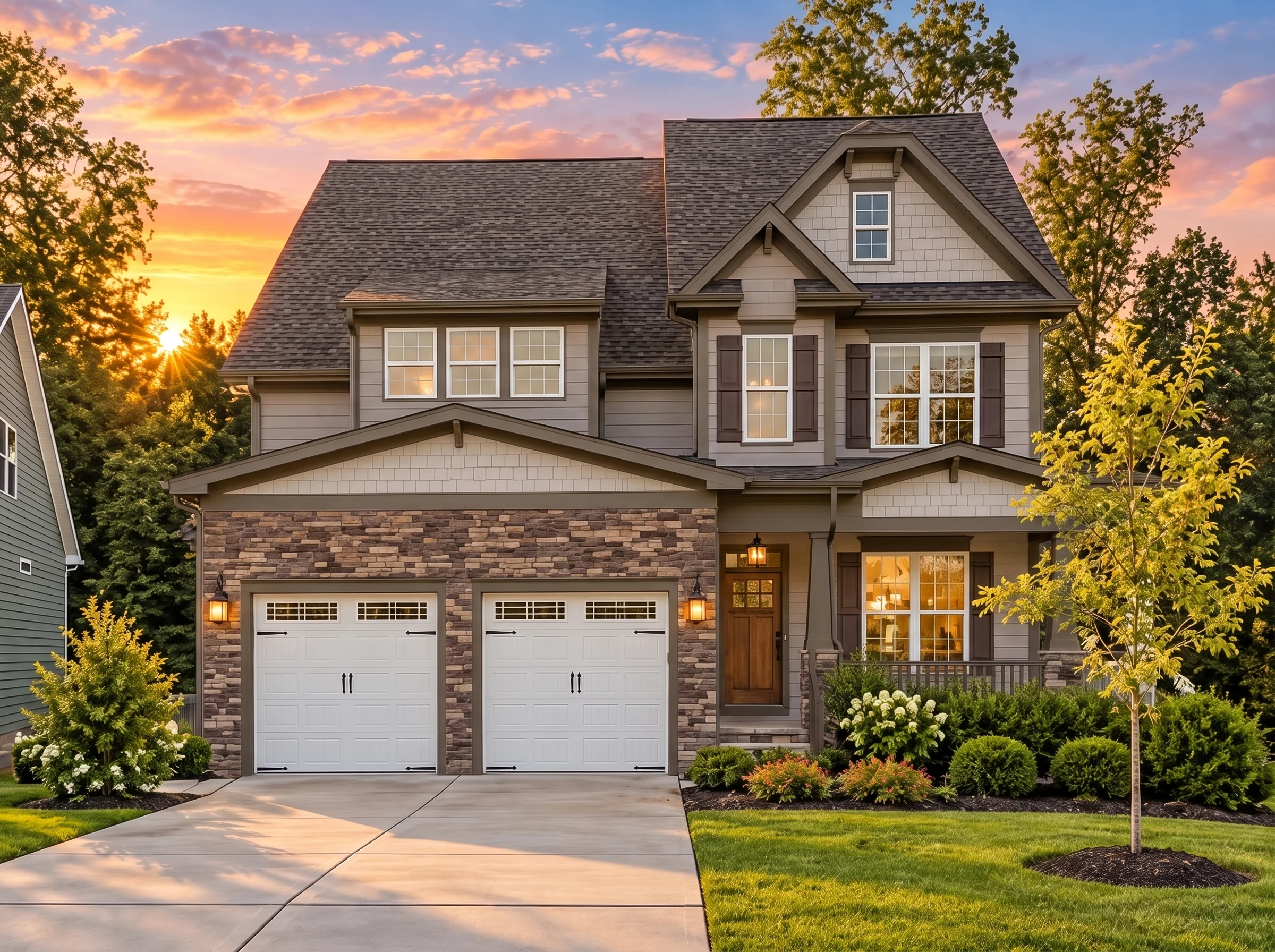 Plan  16-1733 – Long Crossing | New  American – 4-Bed, 0.5-Bath, 3,326 SF - Mushroom Taupe, AI-generated exterior concept
