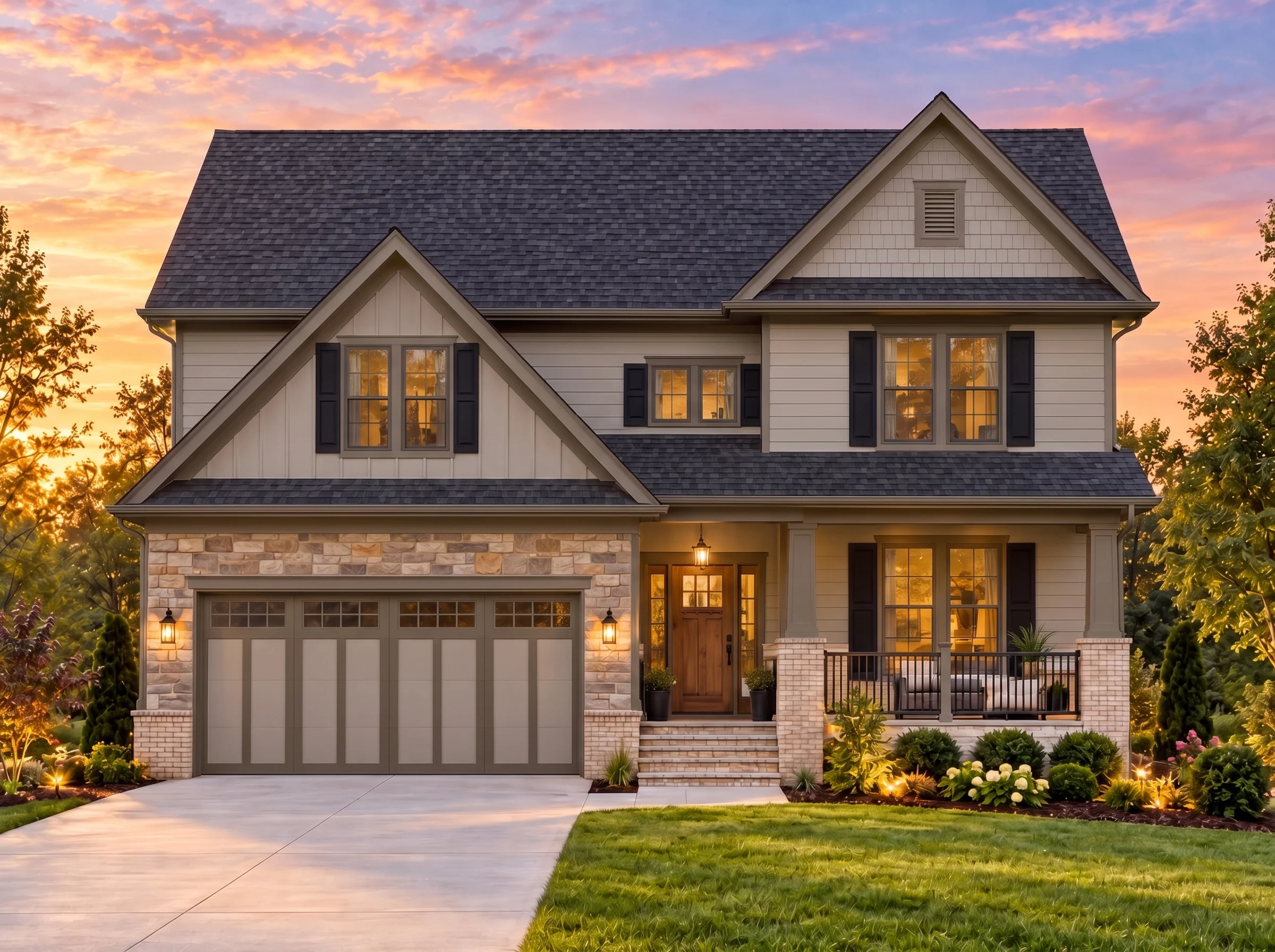 Plan  9-1335B – Savannah Estate |  Traditional Craftsman – 4-Bed, 3.5-Bath, 2,747 SF - Mushroom Taupe, AI-generated exterior concept
