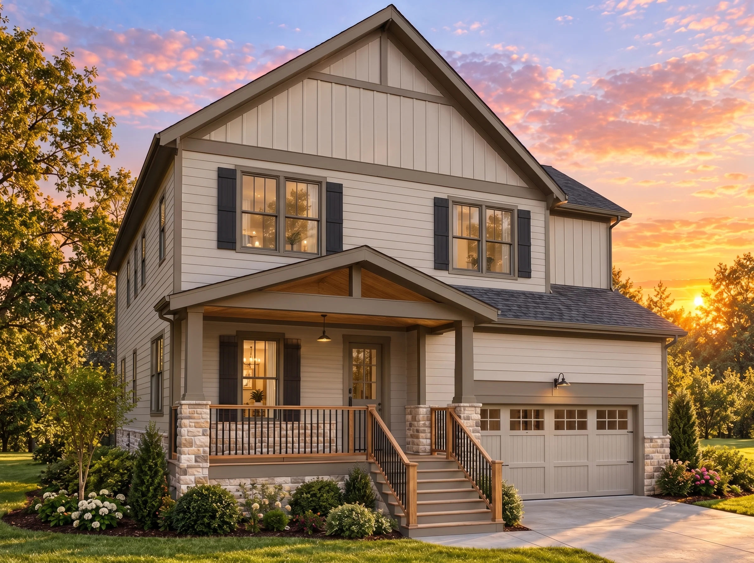 Plan  19-1482 – Murphy Place |  Modern Farmhouse – 4-Bed, 3.5-Bath, 2,815 SF - Mushroom Taupe, AI-generated exterior concept