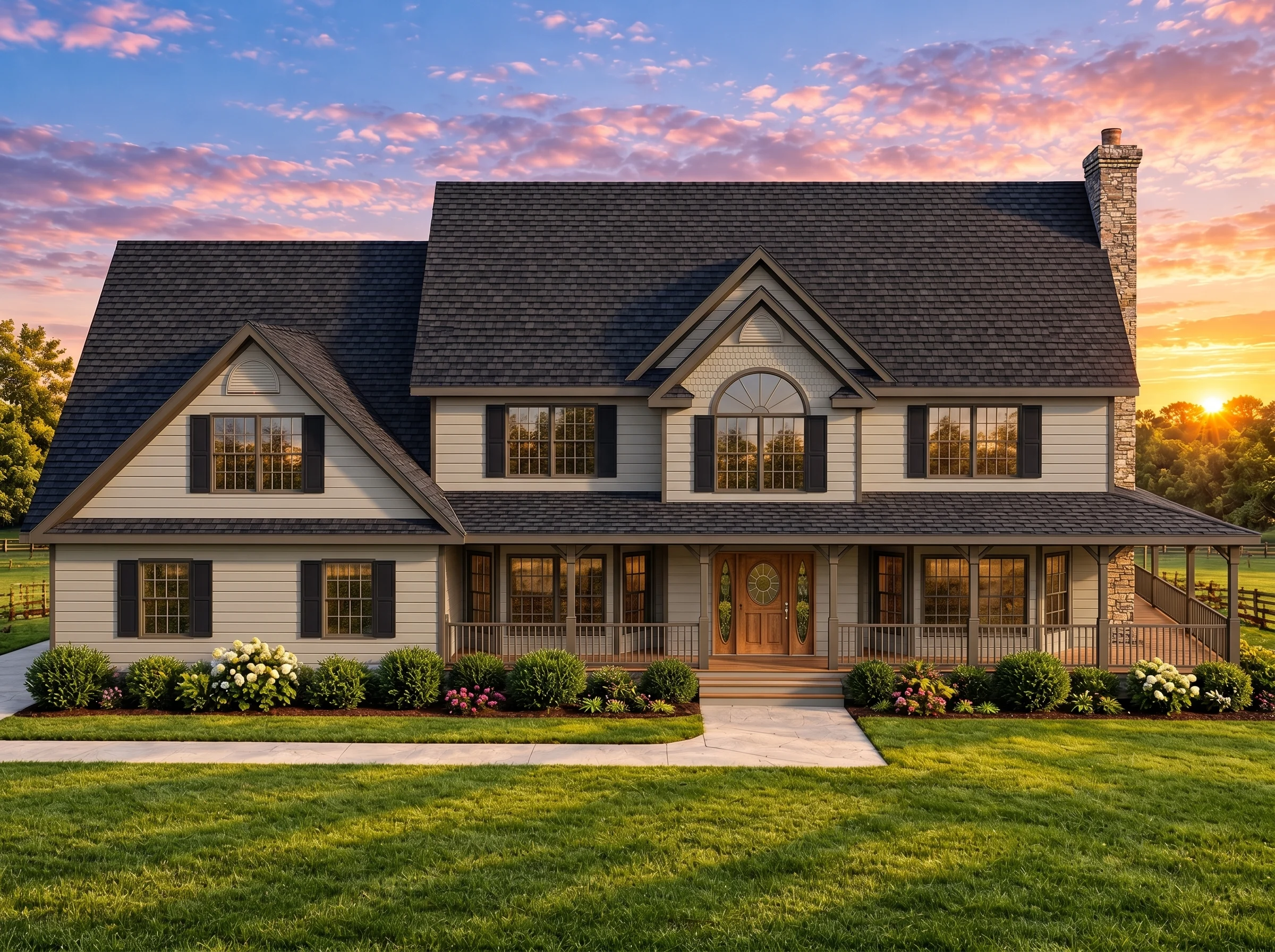 Plan  8-1578 – Powell Lodge |  Traditional Colonial – 4-Bed, 3.5-Bath, 1,812 SF - Mushroom Taupe, AI-generated exterior concept