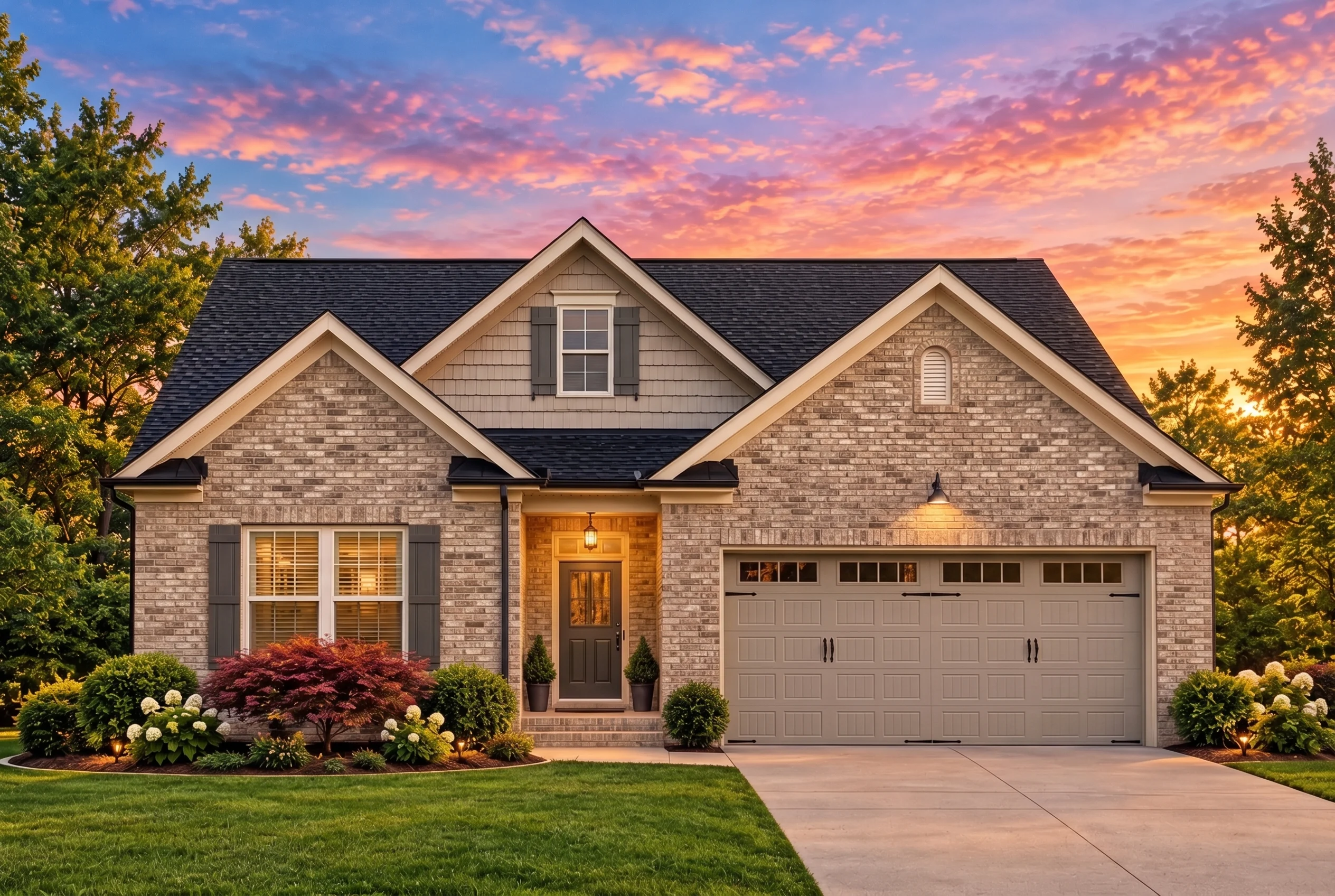 Plan  13-1401 – Hickory Bluff Retreat  | MAGNOLIA-Traditional Ranch – 3-Bed, 2.5-Bath, 2,315 SF - Natural Brick, AI-generated exterior concept