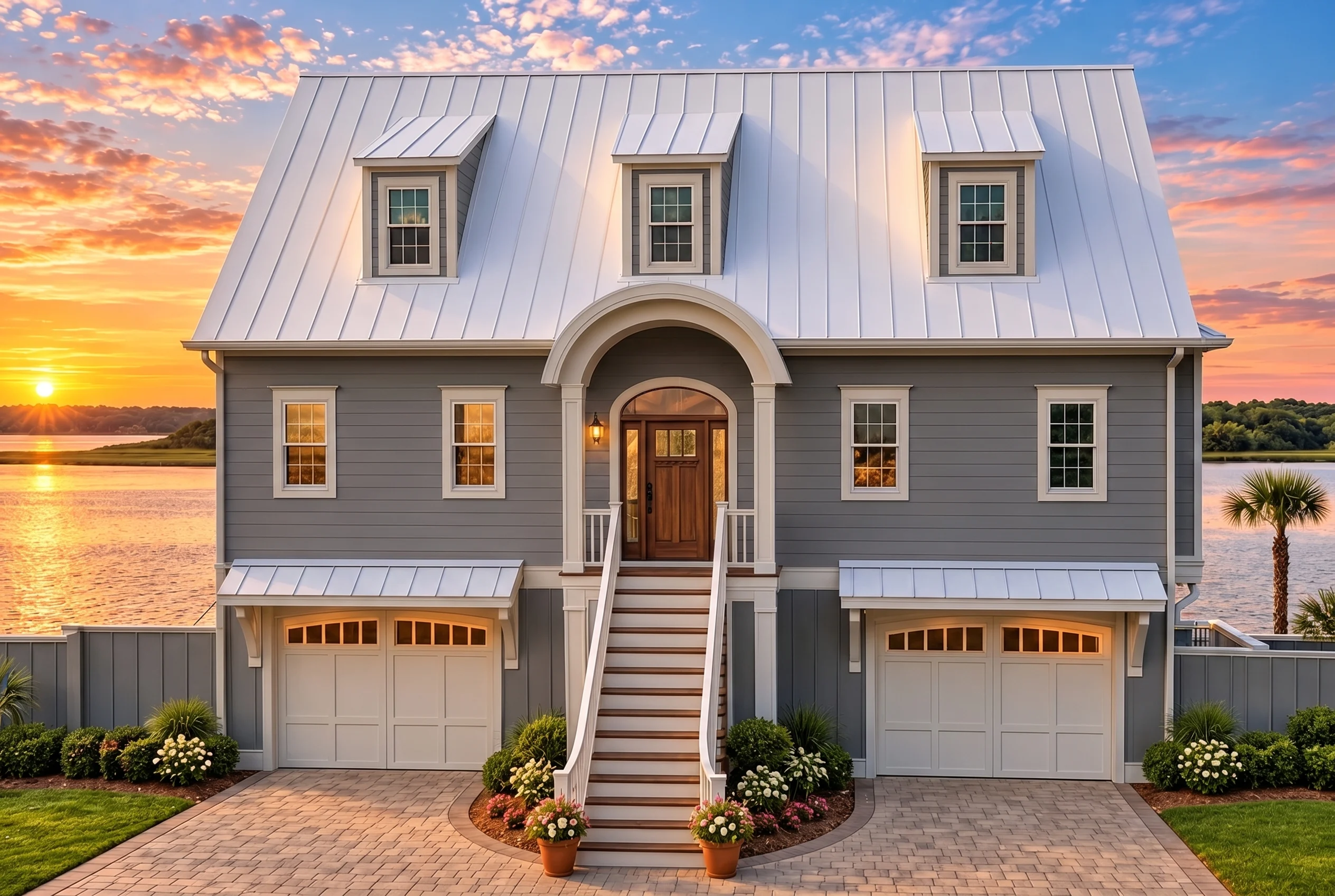 Plan  18-1323 – The Simmons Haven |  Coastal – 3-Bed, 3-Bath, 3,021 SF - Warm Charcoal, AI-generated exterior concept