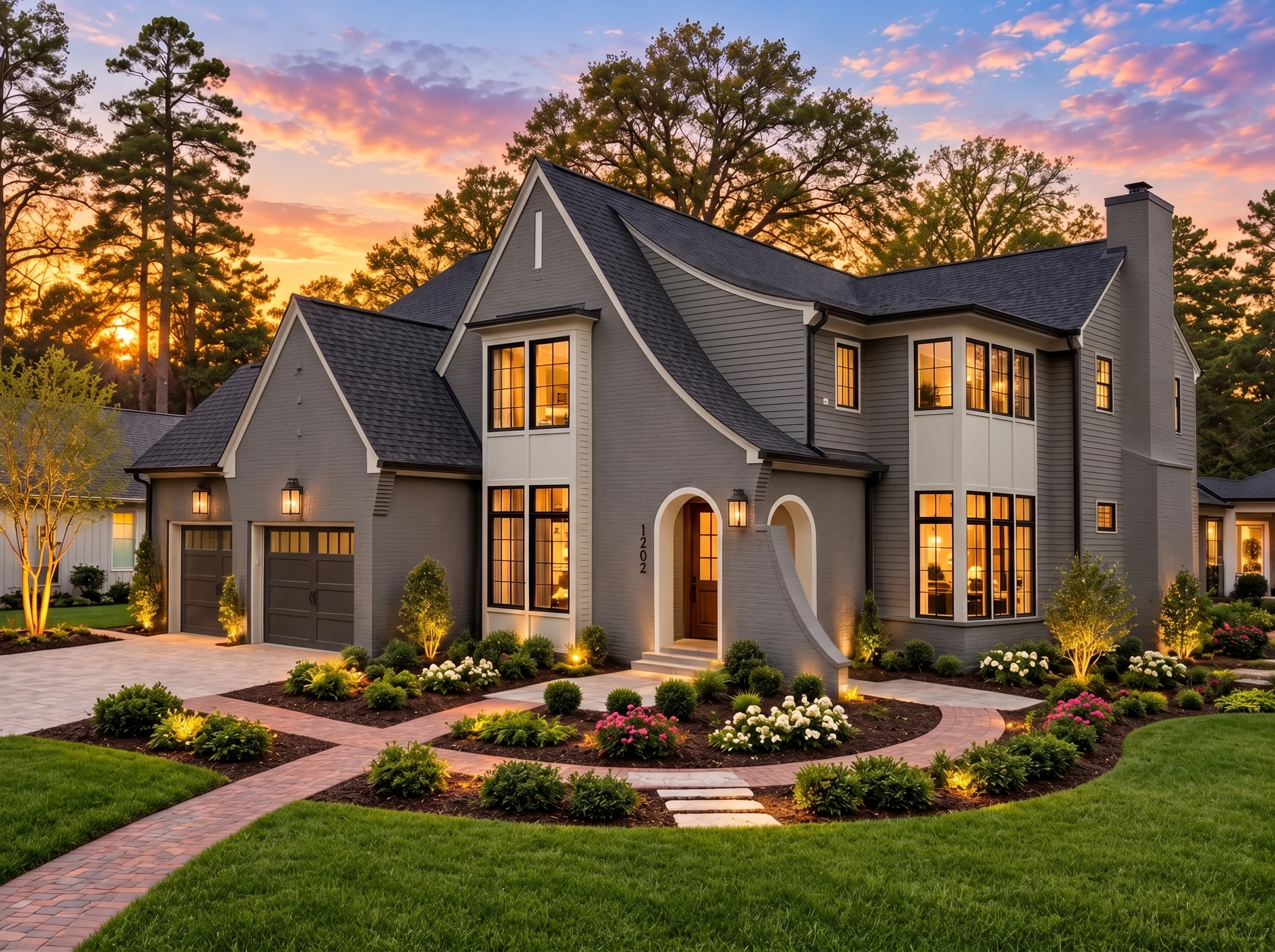 Plan  20-1450 – Murphy Lodge |  French Country – 4-Bed, 4.5-Bath, 3,590 SF - Warm Charcoal, AI-generated exterior concept