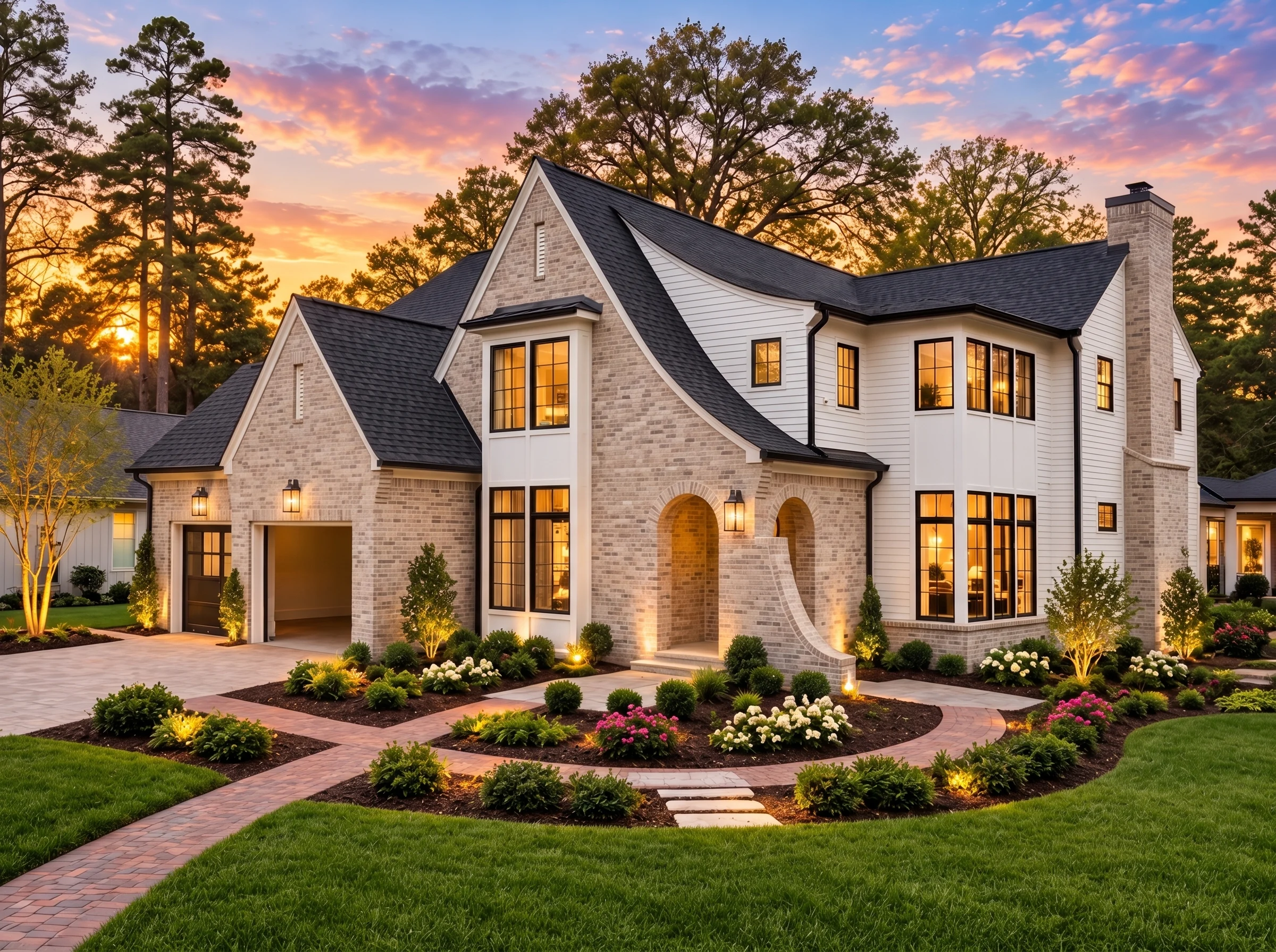 Plan  20-1450 – Murphy Lodge |  French Country – 4-Bed, 4.5-Bath, 3,590 SF - Natural Brick, AI-generated exterior concept