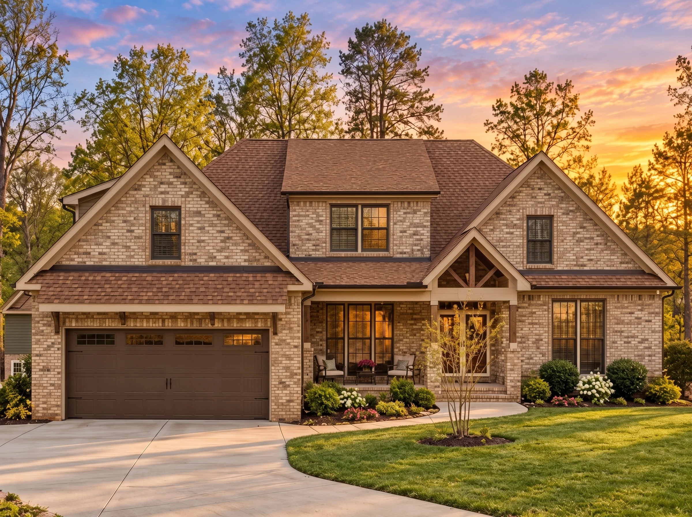Plan  19-1234 – Parker Lodge |  Traditional Craftsman – 4-Bed, 4-Bath, 3,450 SF - Natural Brick, AI-generated exterior concept