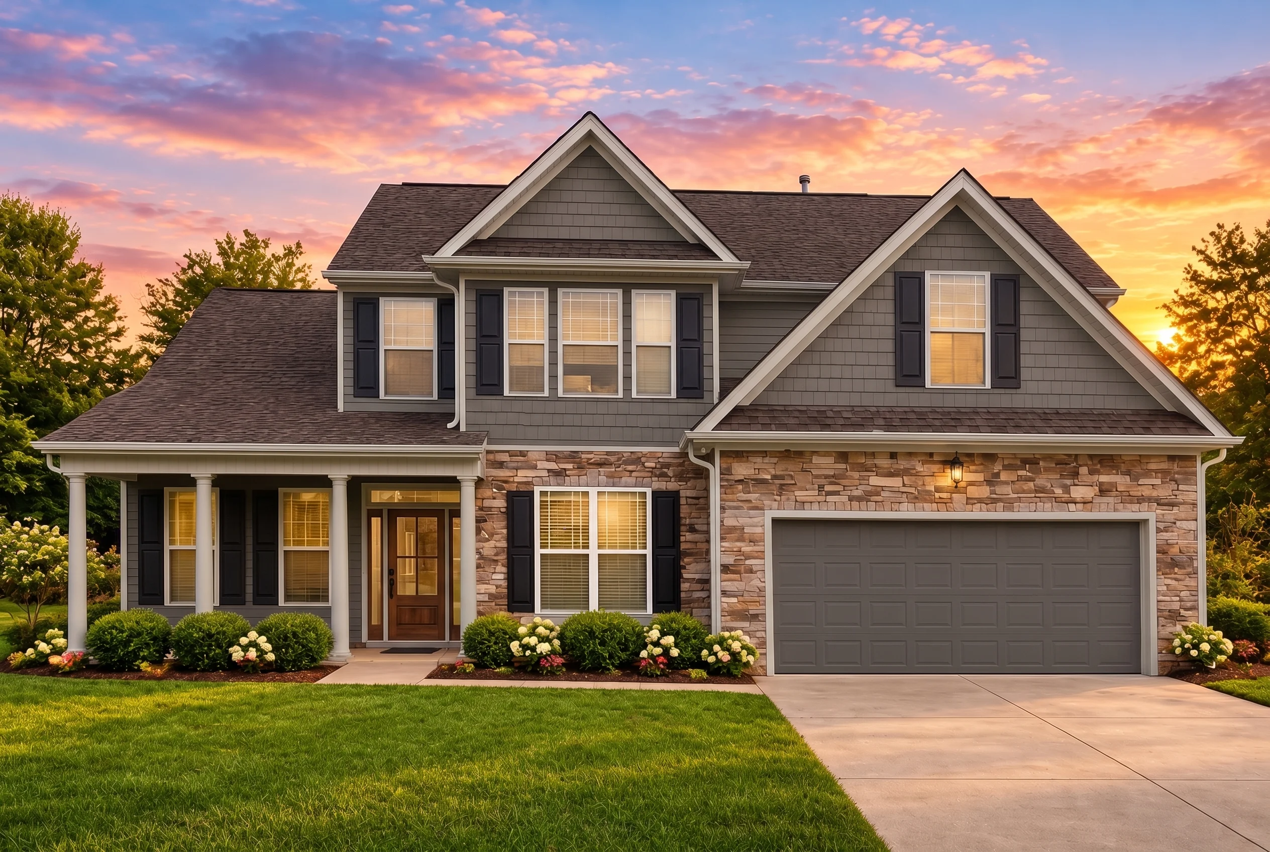 Plan  9-1086 – Allen Lodge |  Traditional Colonial – 4-Bed, 3.5-Bath, 2,545 SF - Warm Charcoal, AI-generated exterior concept