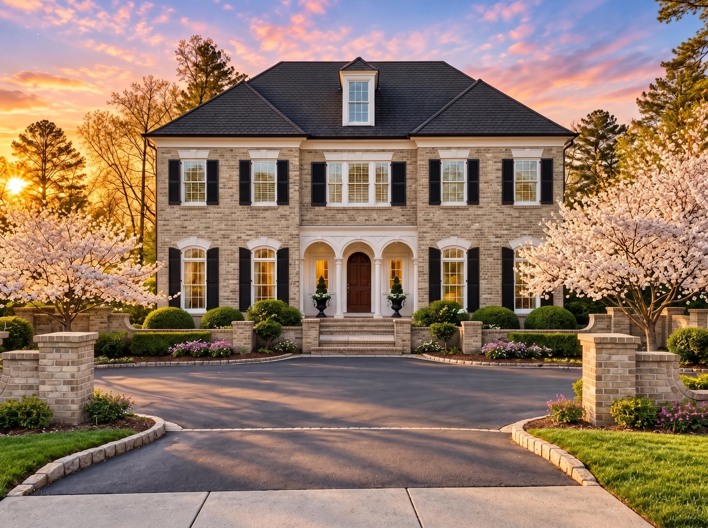 Plan  12-2075 – Dogwood Valley Estate  | Georgian Colonial – 4-Bed, 5-Bath, 7,362 SF - Natural Brick, AI-generated exterior concept