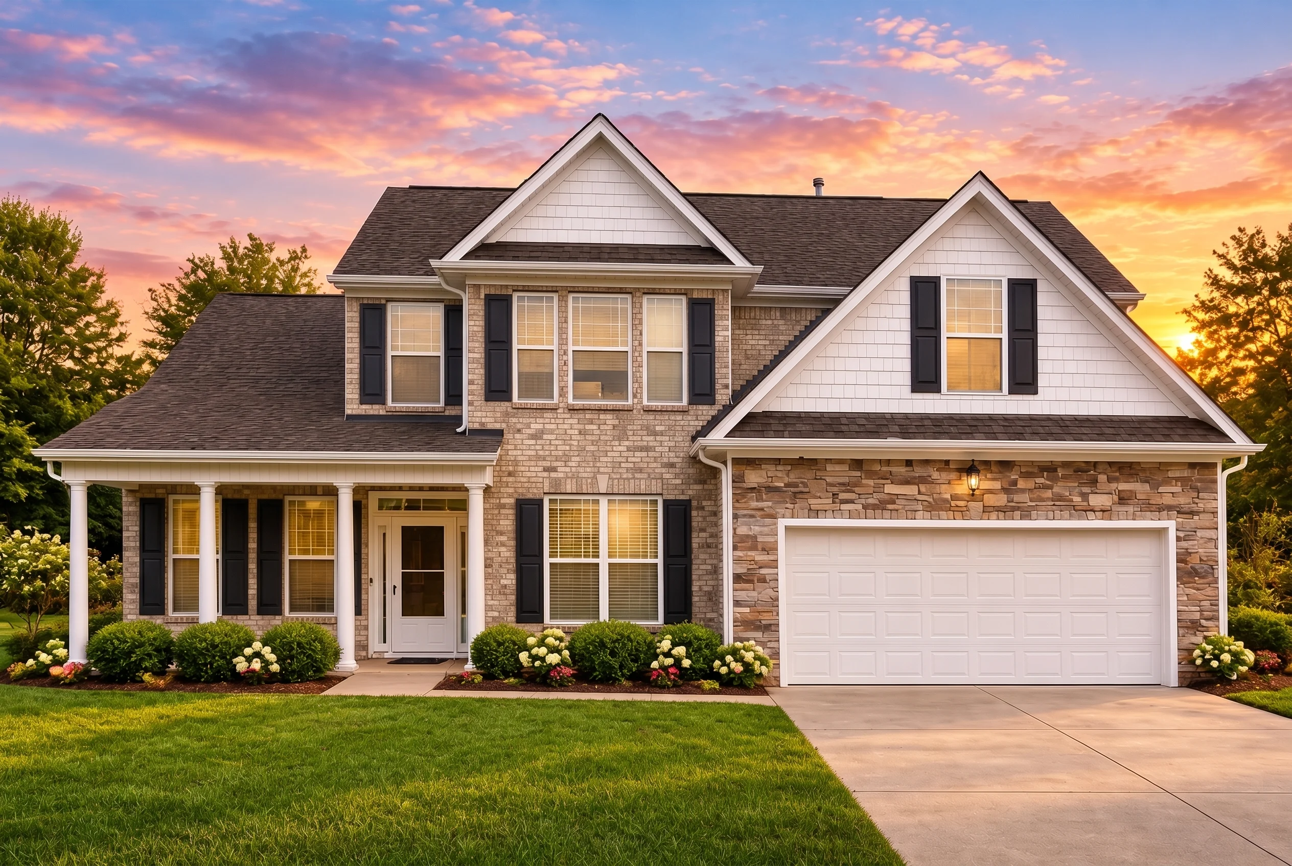Plan  9-1086 – Allen Lodge |  Traditional Colonial – 4-Bed, 3.5-Bath, 2,545 SF - Natural Brick, AI-generated exterior concept