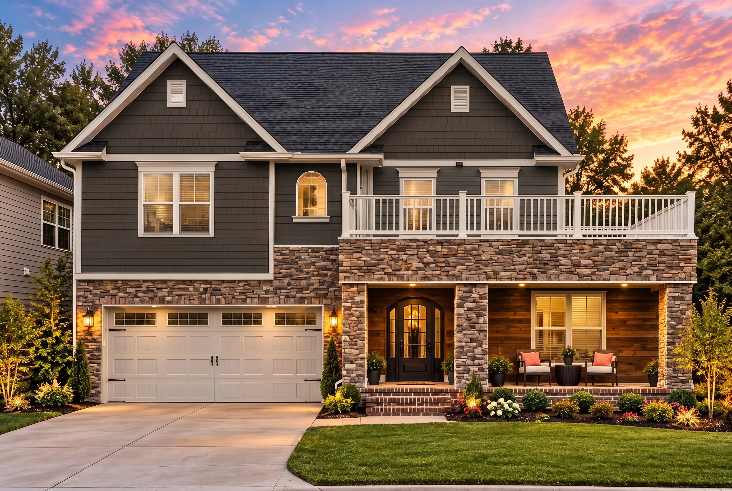 Plan  18-1521 – The Davis Haven |  New American – 4-Bed, 3.5-Bath, 3,082 SF - Warm Charcoal, AI-generated exterior concept