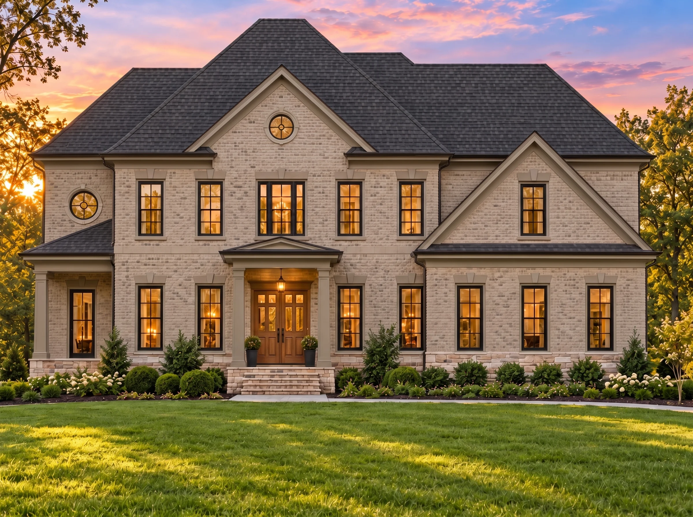 Plan  9-1326 – Acadian Retreat |  Traditional Colonial – 4-Bed, 3.5-Bath, 3,490 SF - Mushroom Taupe, AI-generated exterior concept