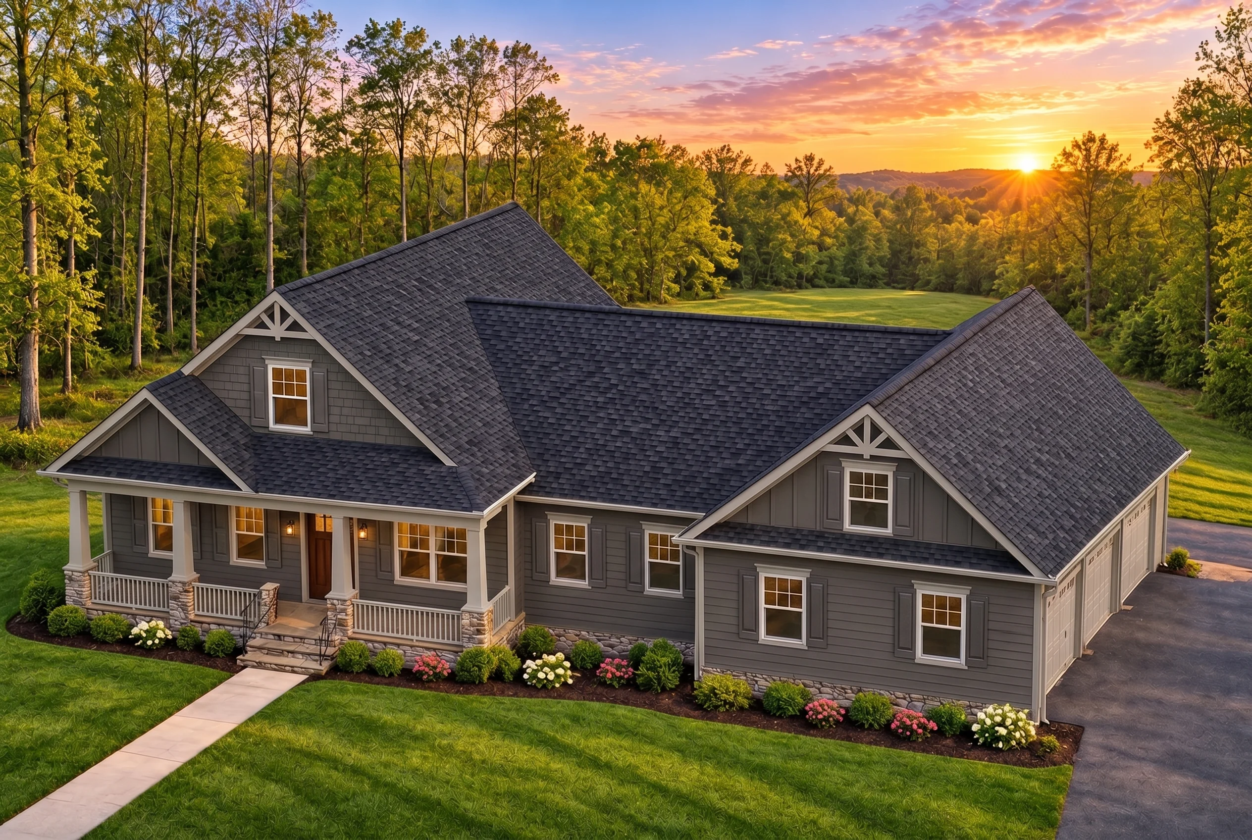 Plan  14-1665 – Magnolia Meadow Farm  | Craftsman Ranch – 3-Bed, 3-Bath, 3,838 SF - Warm Charcoal, AI-generated exterior concept