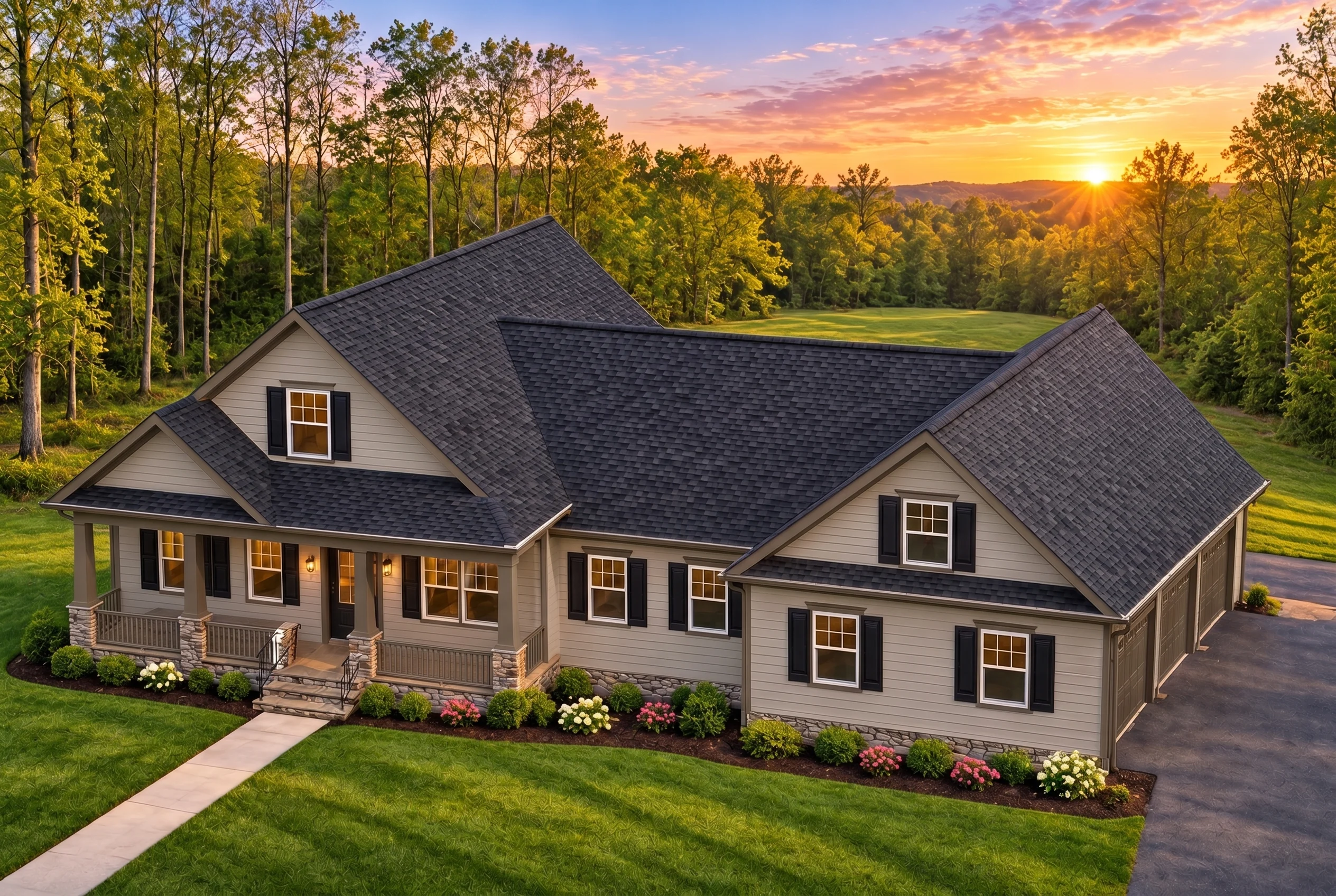 Plan  14-1665 – Magnolia Meadow Farm  | Craftsman Ranch – 3-Bed, 3-Bath, 3,838 SF - Mushroom Taupe, AI-generated exterior concept