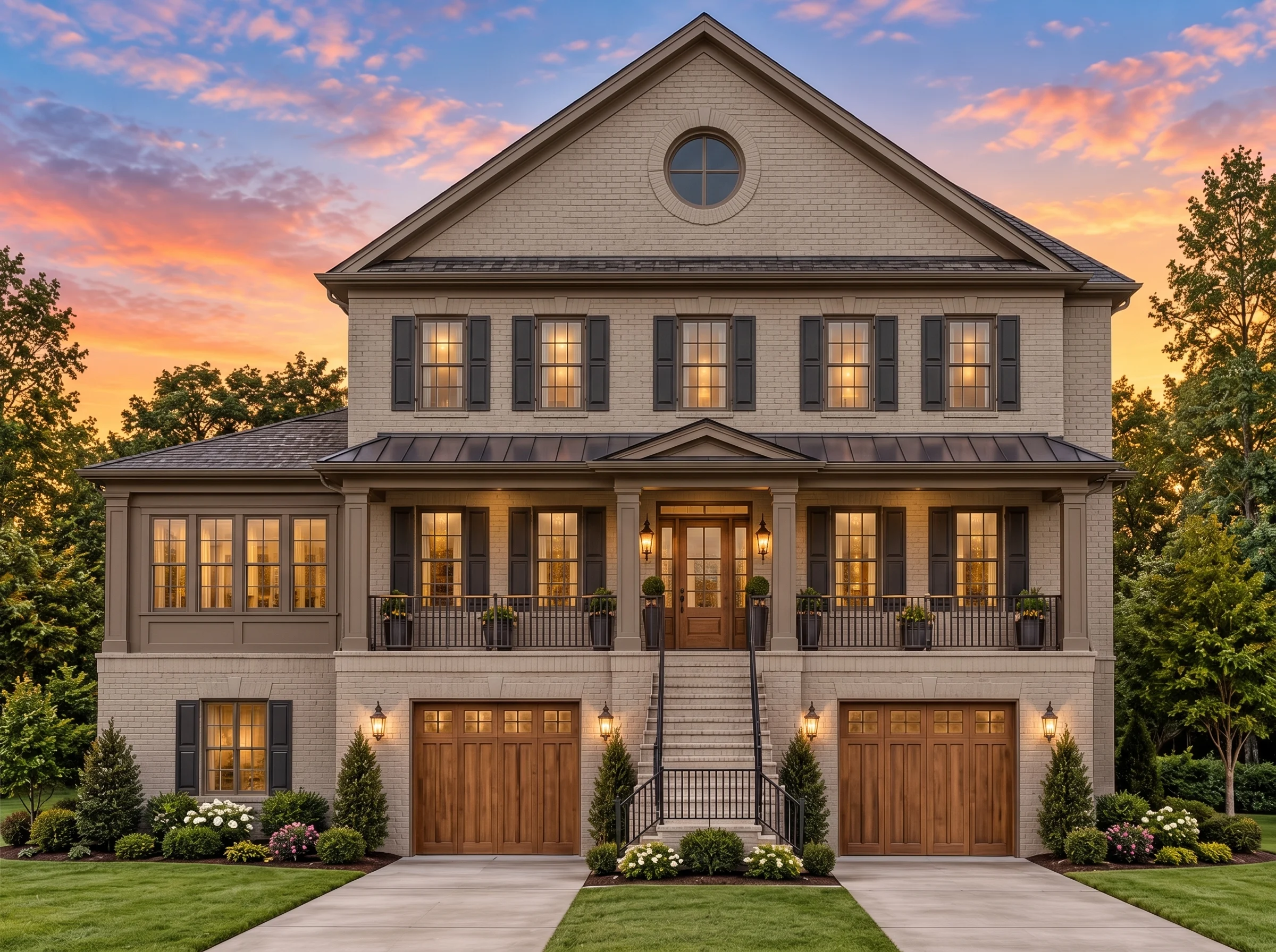 Plan  15-1662 – The Smithfield Manor  | Traditional Colonial – 4-Bed, 4.5-Bath, 4,525 SF - Mushroom Taupe, AI-generated exterior concept