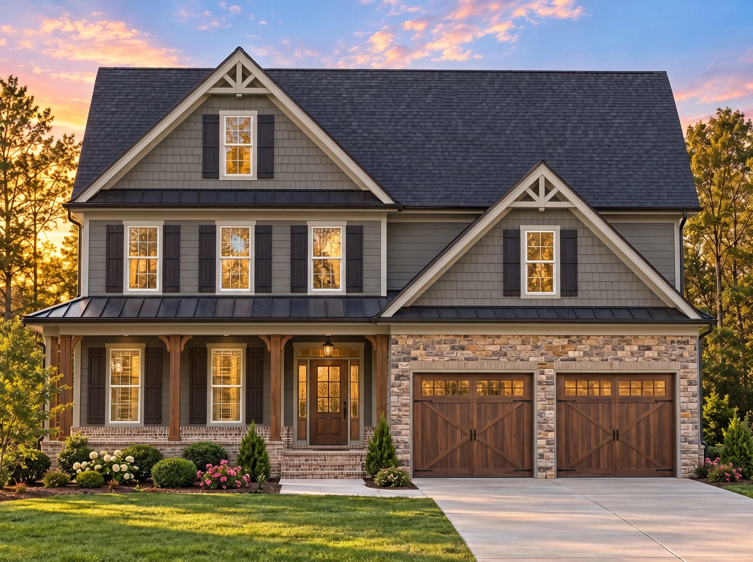 Plan  10-1561 – St. John | New  American – 5-Bed, 4.5-Bath, 3,321 SF - Warm Charcoal, AI-generated exterior concept