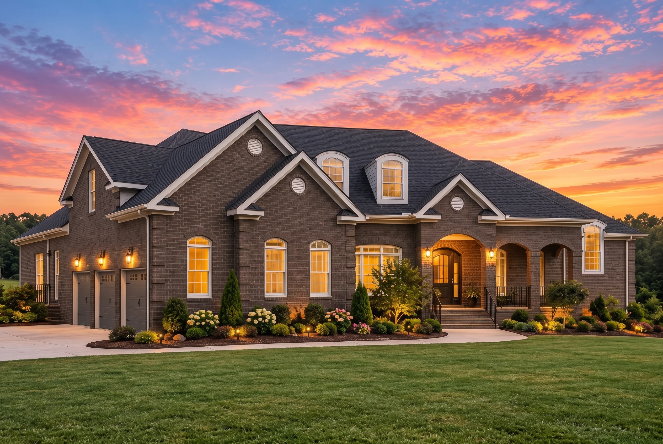 Plan  8-1858 – The Jones Estate |  Georgian Colonial – 4-Bed, 3.5-Bath, 3,654 SF - Warm Charcoal, AI-generated exterior concept