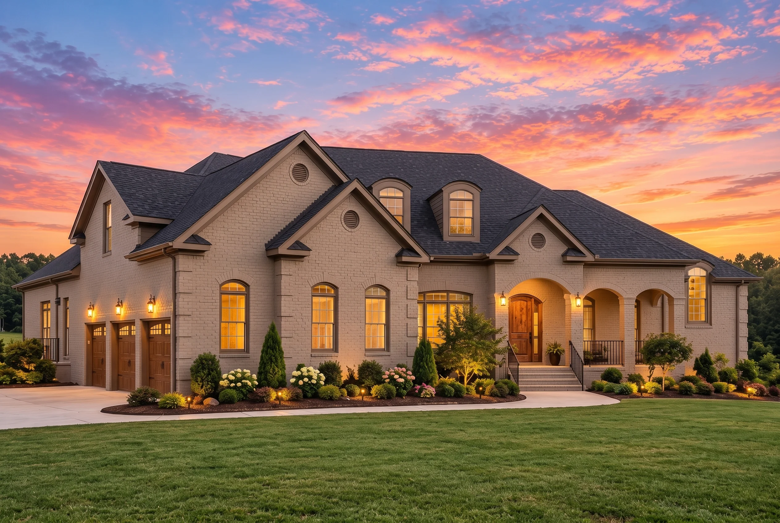 Plan  8-1858 – The Jones Estate |  Georgian Colonial – 4-Bed, 3.5-Bath, 3,654 SF - Mushroom Taupe, AI-generated exterior concept