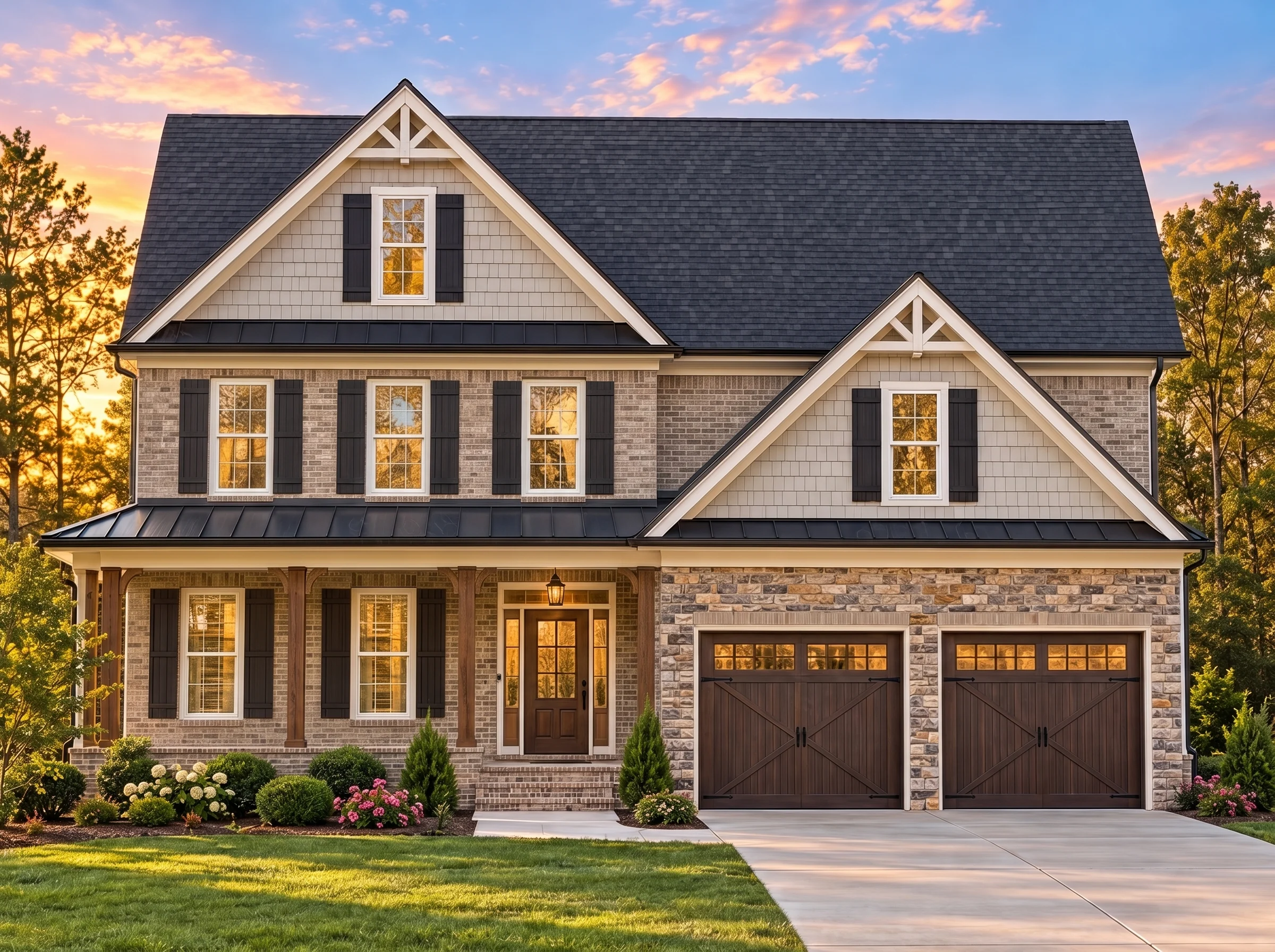 Plan  10-1561 – St. John | New  American – 5-Bed, 4.5-Bath, 3,321 SF - Natural Brick, AI-generated exterior concept