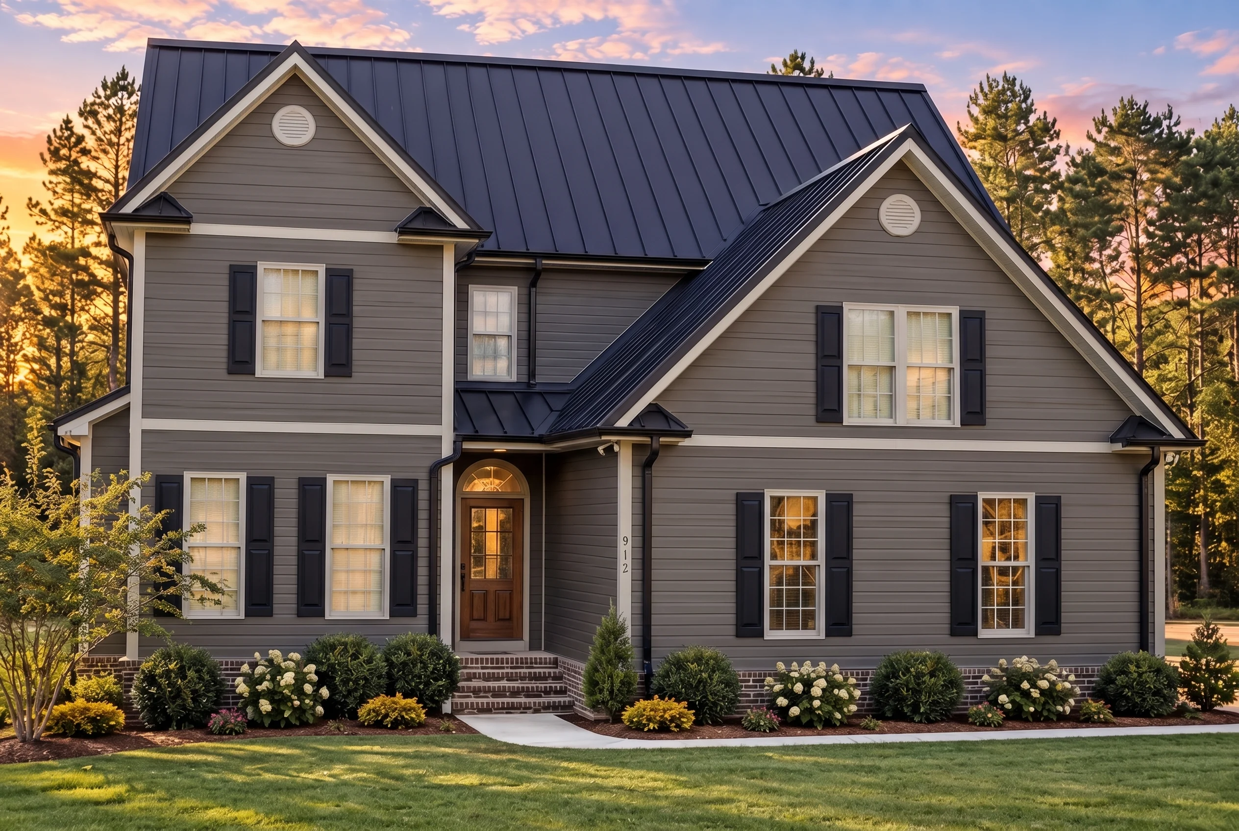 Plan  8-1840 – Williams Ridge |  Traditional Colonial – 3-Bed, 2.5-Bath, 2,131 SF - Warm Charcoal, AI-generated exterior concept