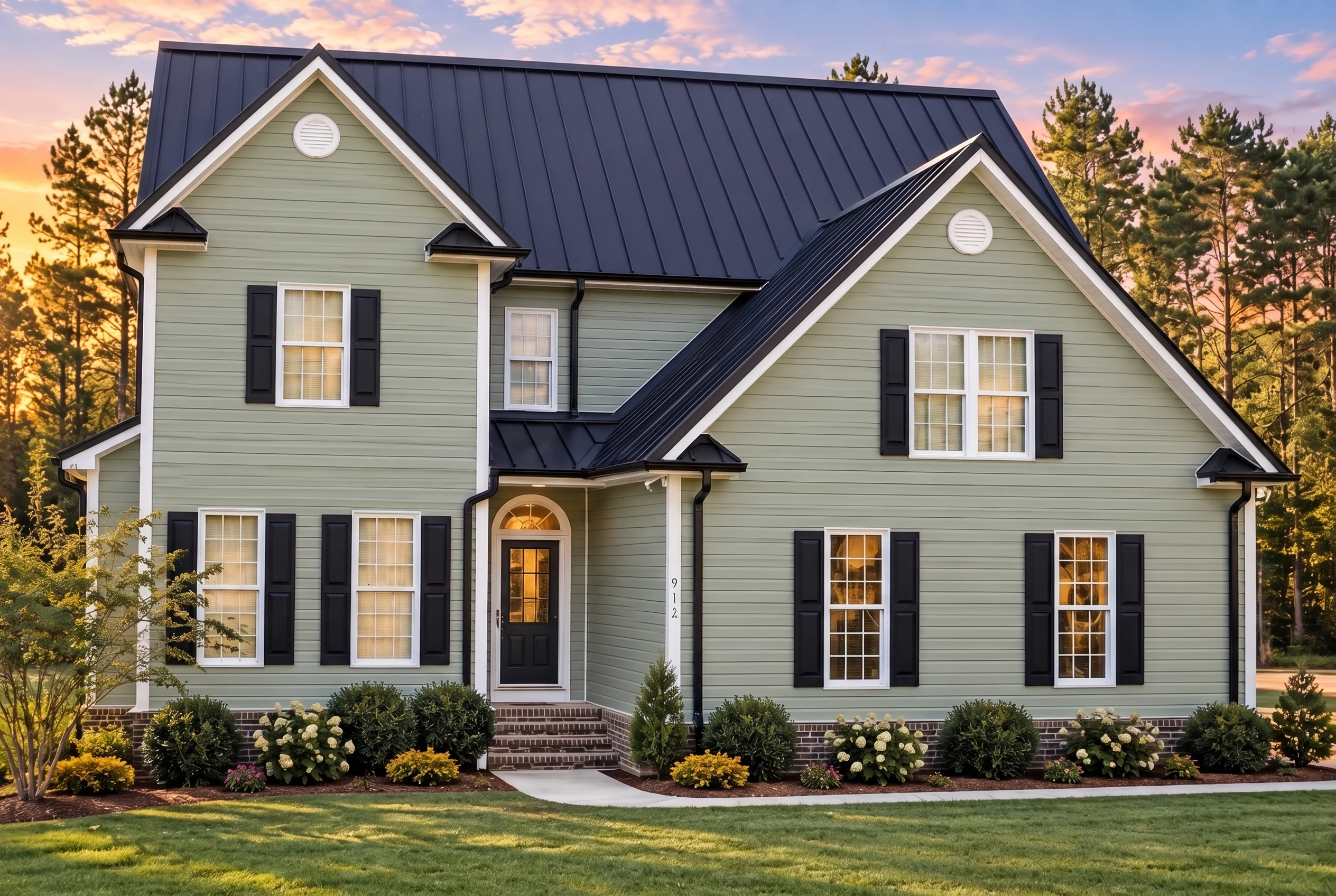 Plan  8-1840 – Williams Ridge |  Traditional Colonial – 3-Bed, 2.5-Bath, 2,131 SF - Muted Sage, AI-generated exterior concept