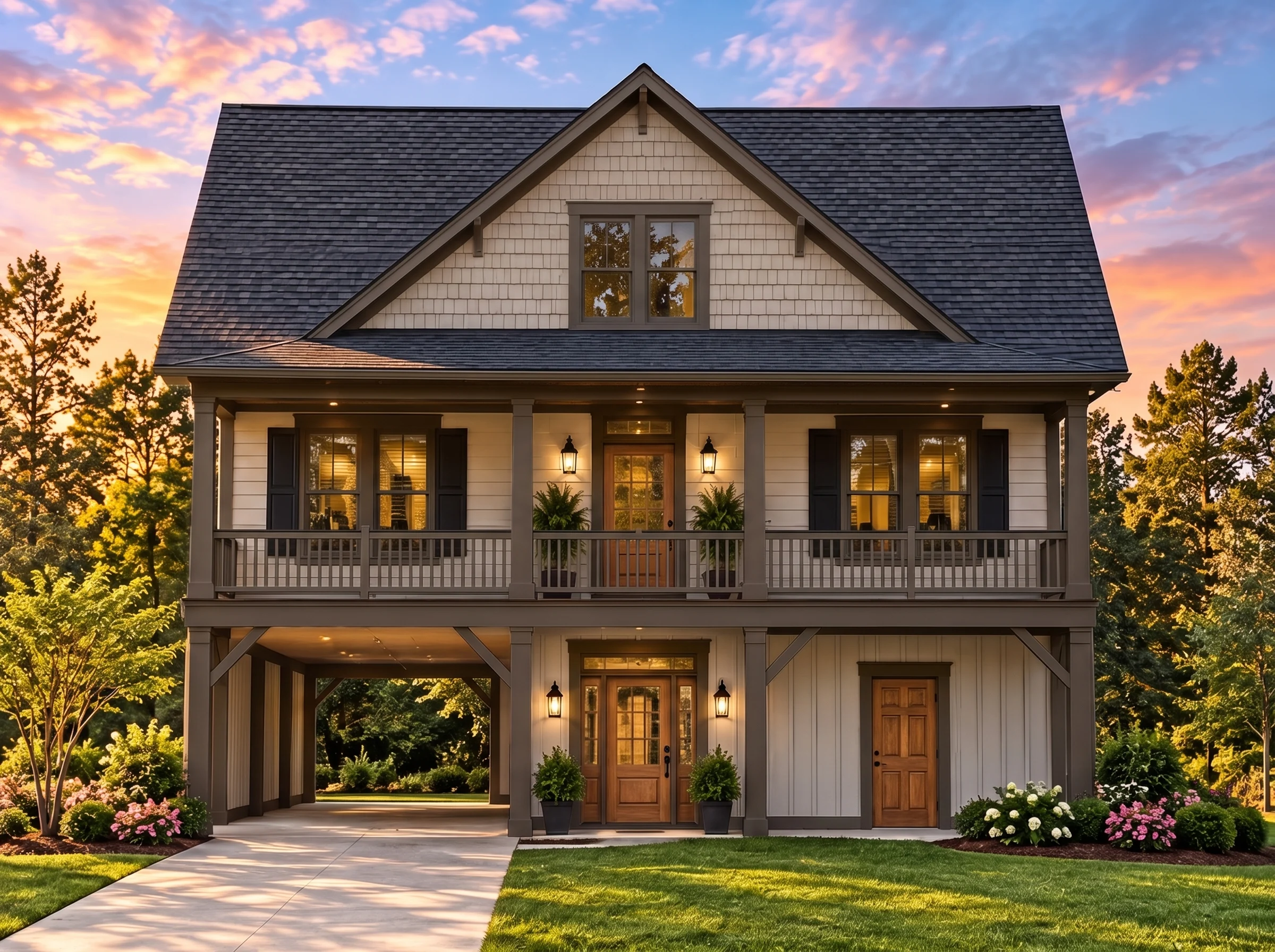 Plan  14-1917 – Yew Tree Creek Estate  | Traditional Colonial – 4-Bed, 2-Bath, 2,179 SF - Mushroom Taupe, AI-generated exterior concept