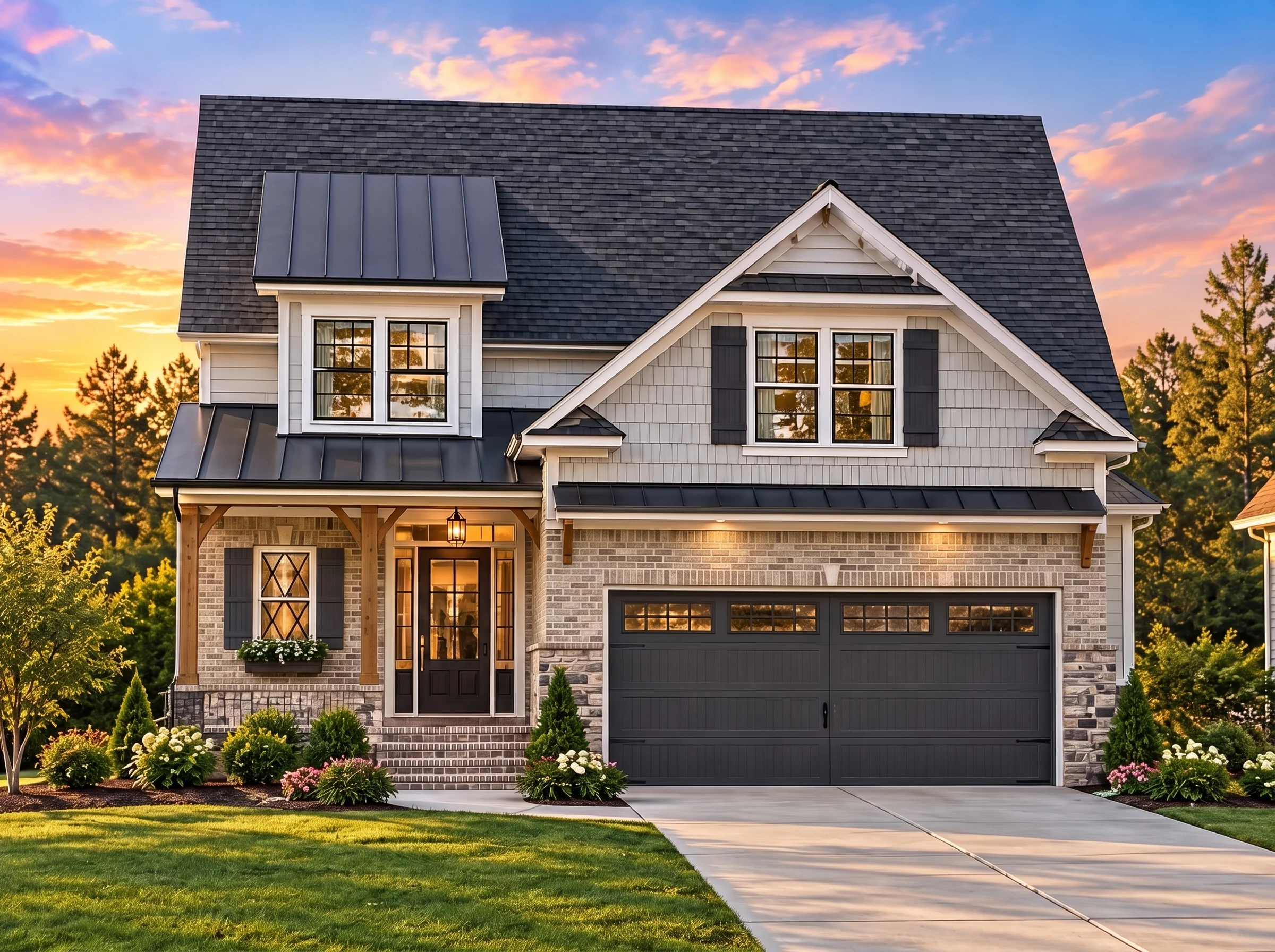 Plan  8-1279 – Morgan Lodge |  Traditional – 3-Bed, 2.5-Bath, 1,484 SF - Natural Brick, AI-generated exterior concept