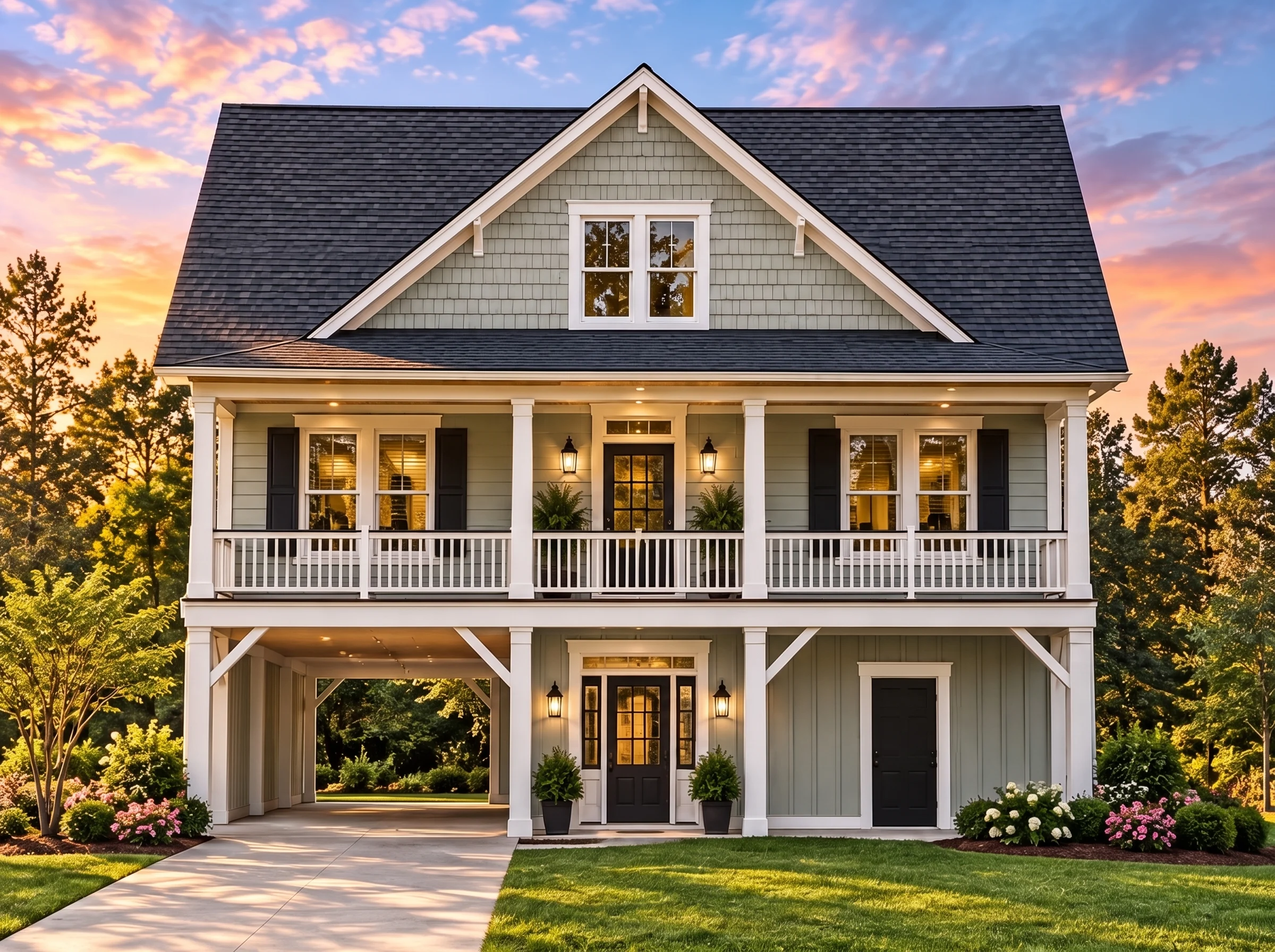 Plan  14-1917 – Yew Tree Creek Estate  | Traditional Colonial – 4-Bed, 2-Bath, 2,179 SF - Muted Sage, AI-generated exterior concept