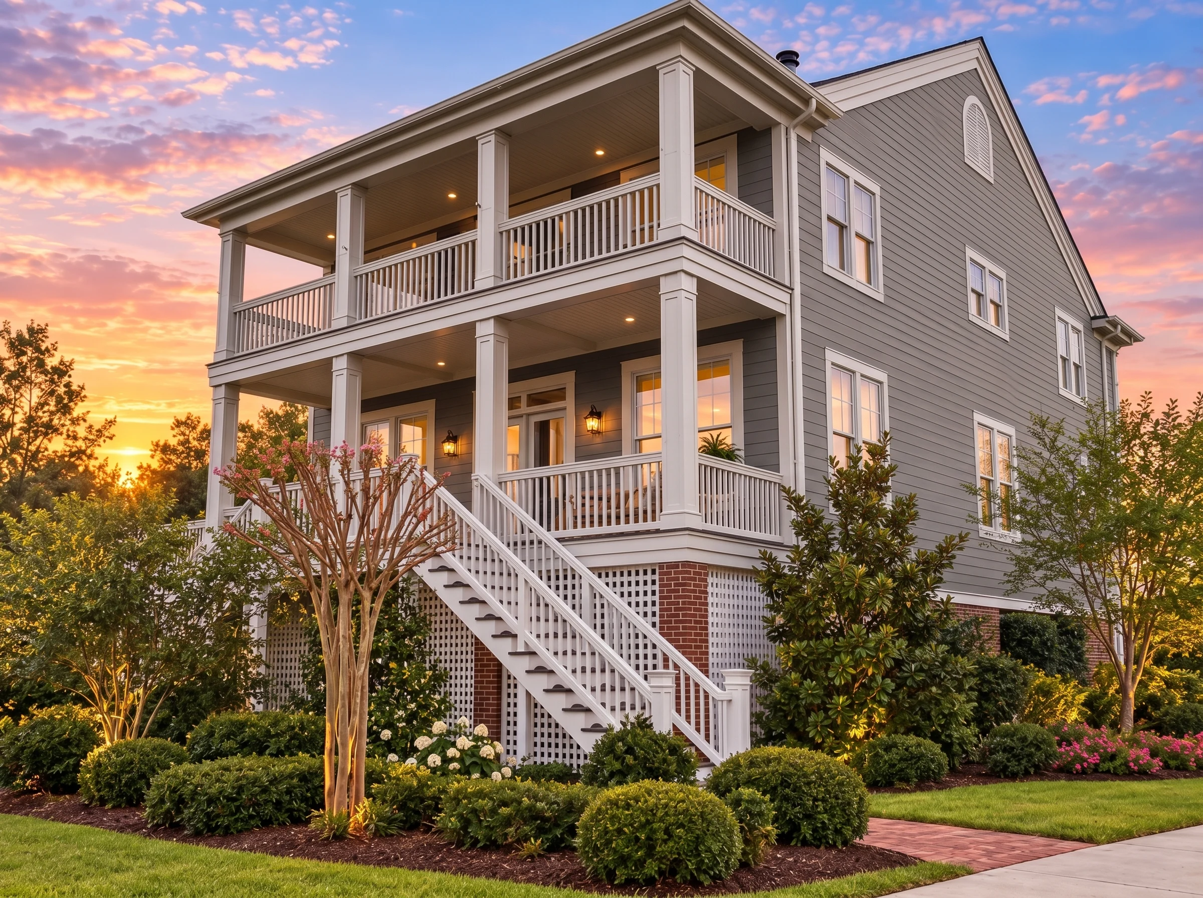 Plan  15-2035 – Lopez Retreat |  Charleston Colonial – 6-Bed, 3.5-Bath, 3,877 SF - Warm Charcoal, AI-generated exterior concept