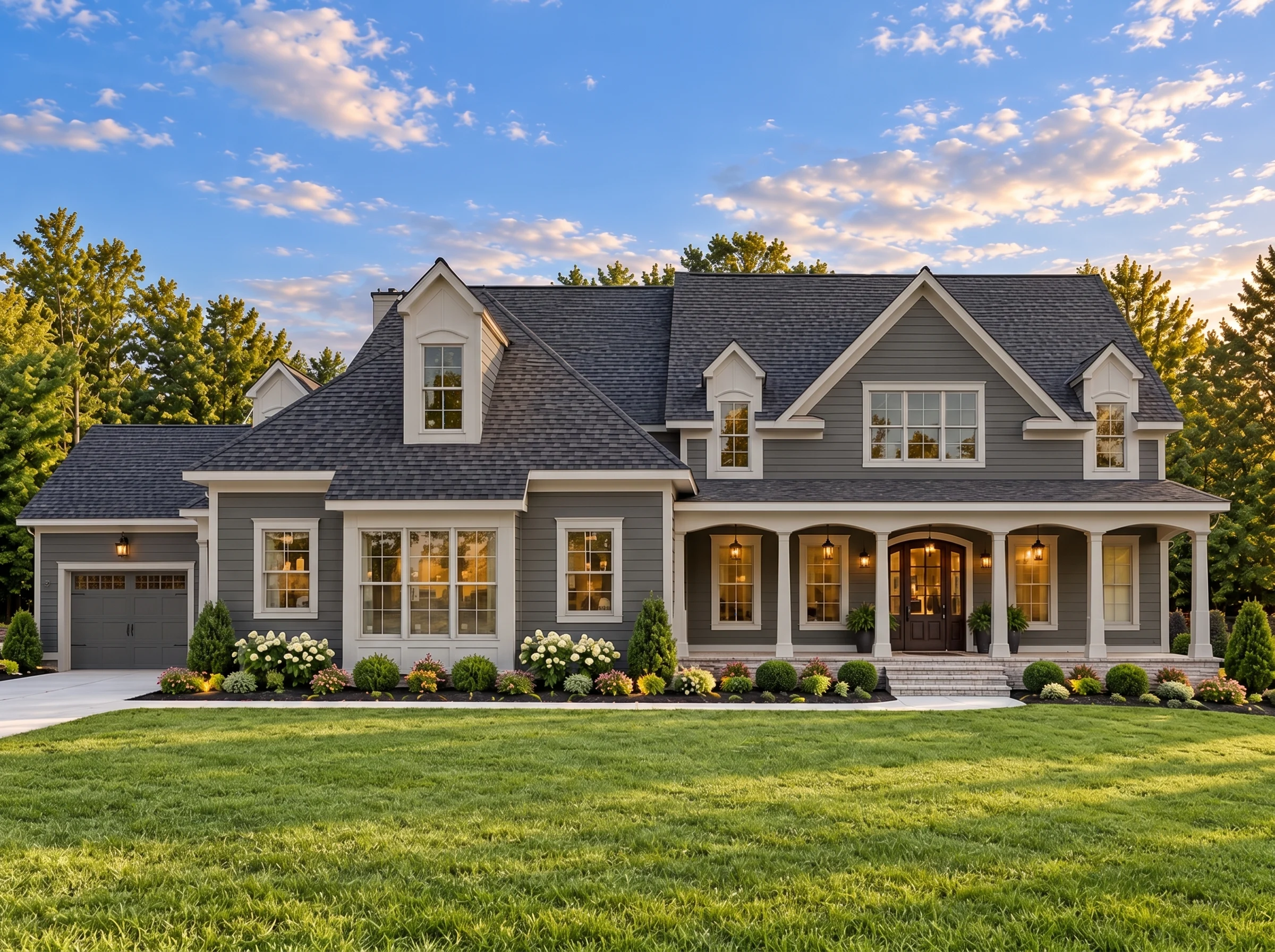 Plan  13-1318 – Rose Meadow Farm |  New American – 5-Bed, 5-Bath, 4,665 SF - Warm Charcoal, AI-generated exterior concept