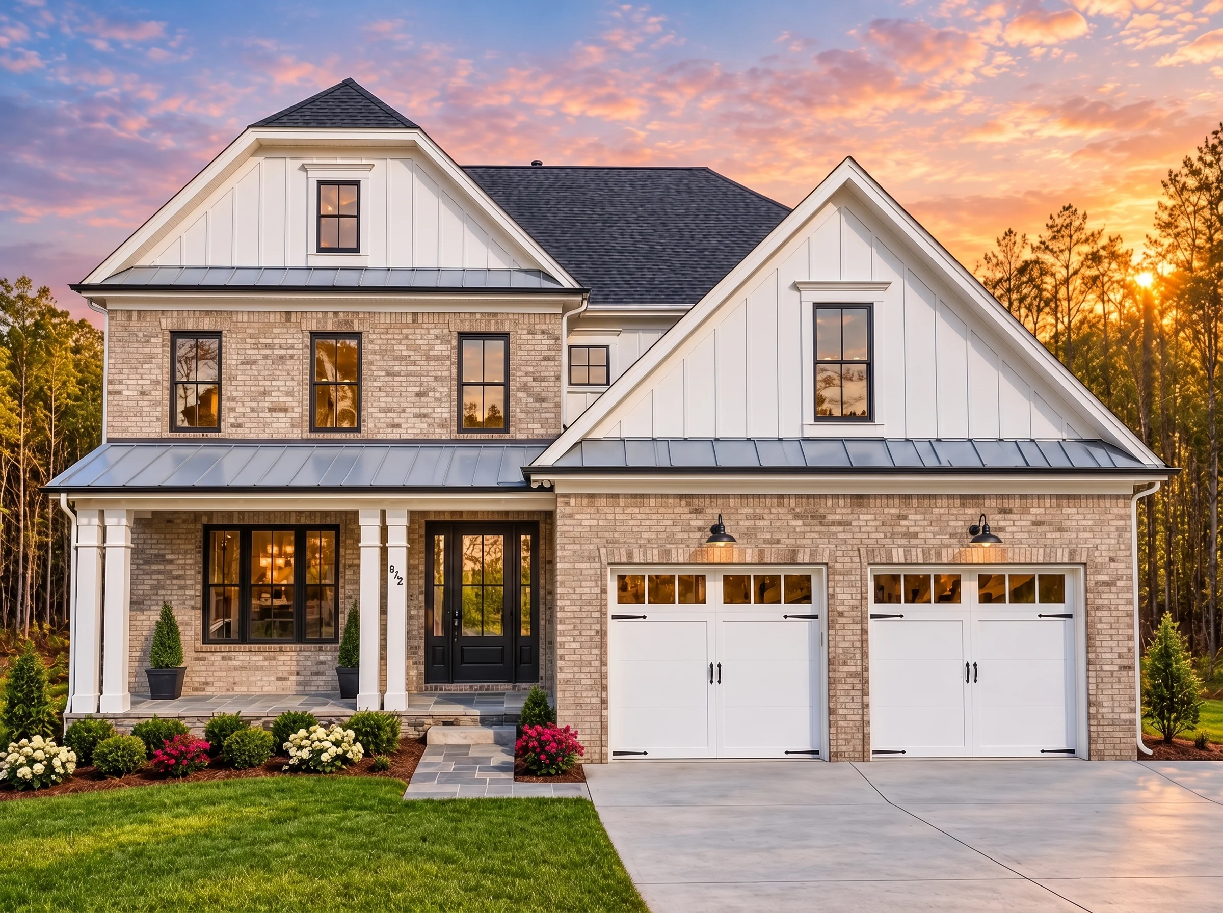 Plan  15-1328 – Maple Meadow Estate  | New American – 6-Bed, 5-Bath, 4,461 SF - Natural Brick, AI-generated exterior concept