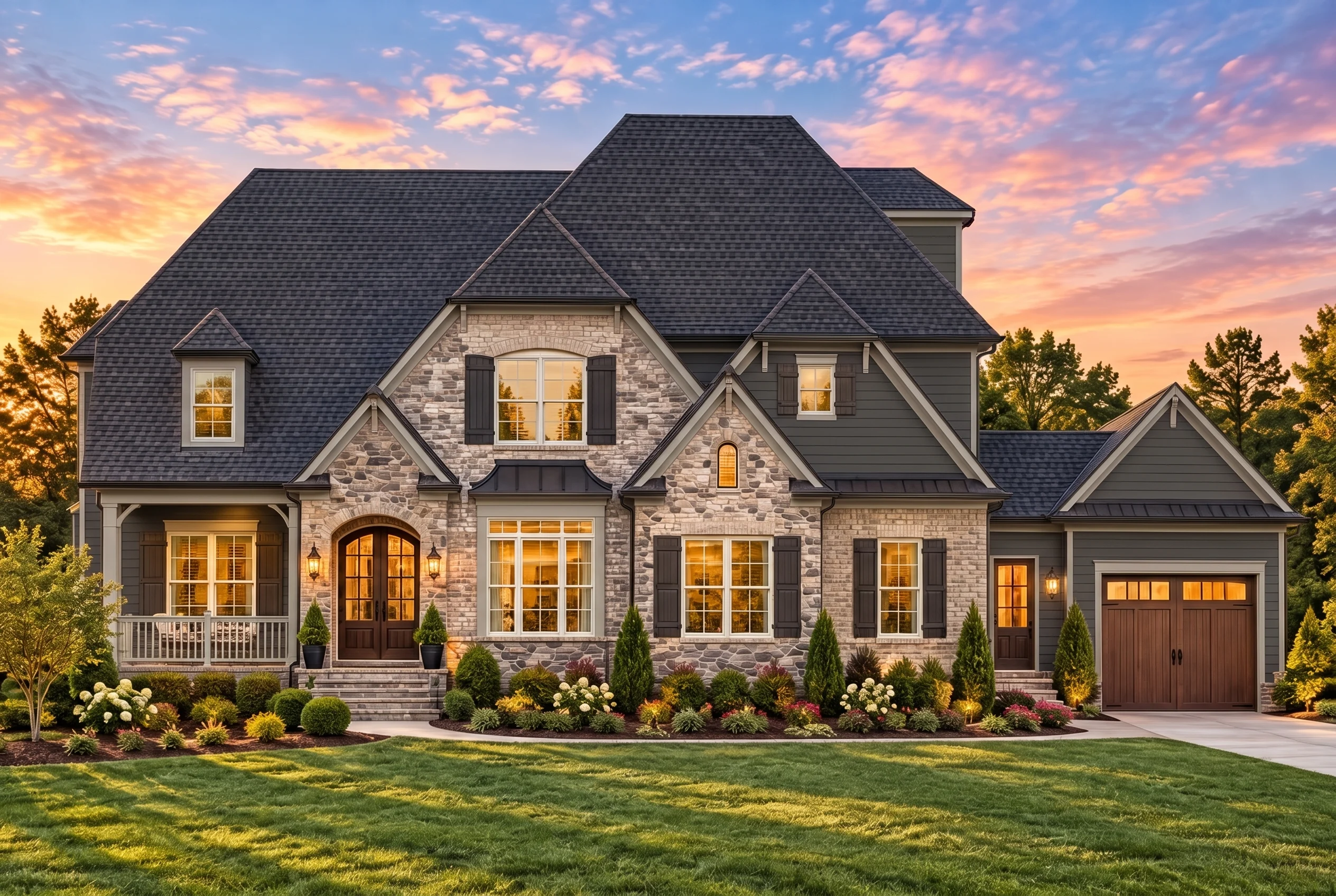 Plan  11-1797 – Pecan Valley Cabin |  New American – 5-Bed, 5-Bath, 4,934 SF - Warm Charcoal, AI-generated exterior concept