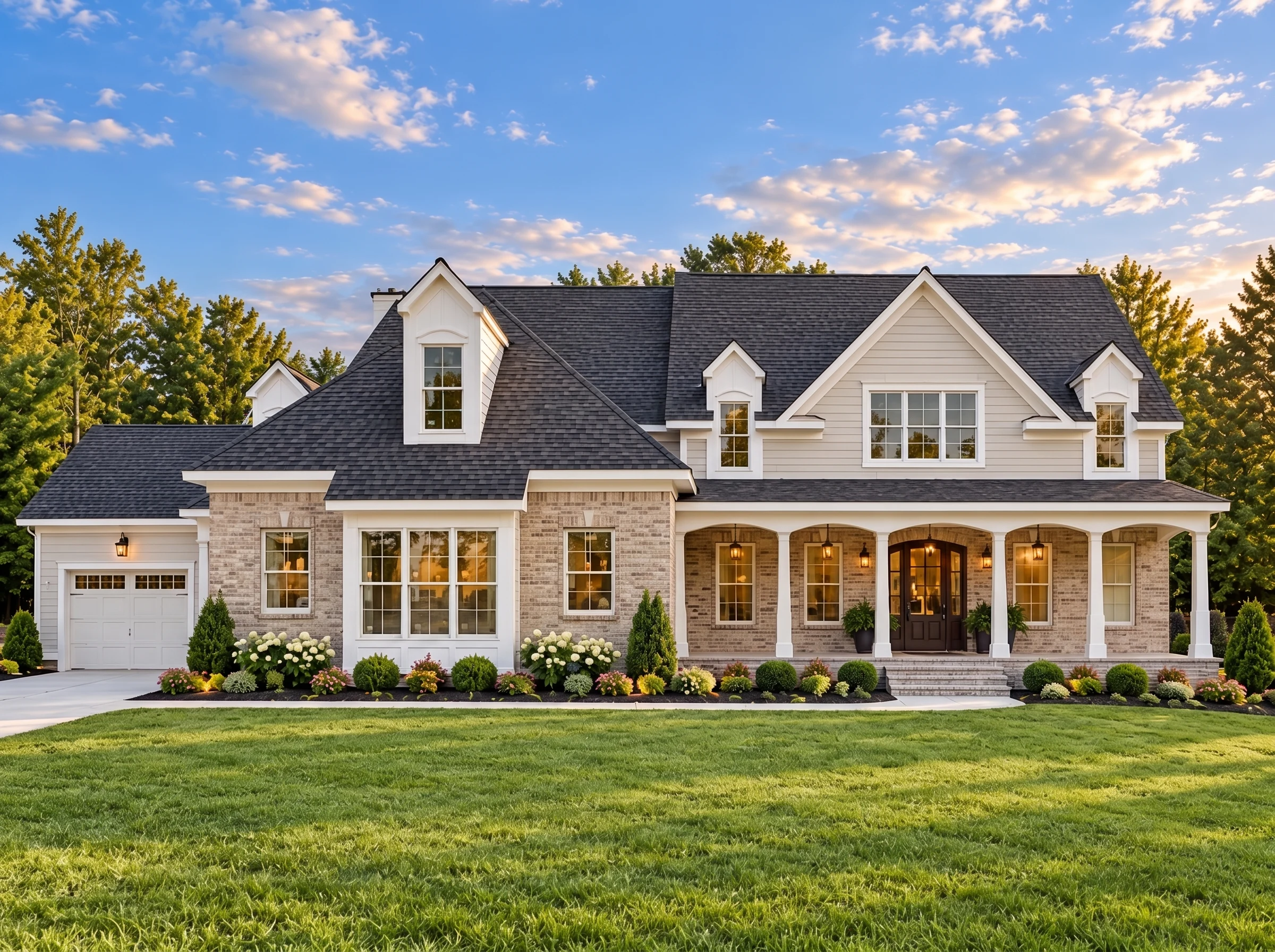Plan  13-1318 – Rose Meadow Farm |  New American – 5-Bed, 5-Bath, 4,665 SF - Natural Brick, AI-generated exterior concept
