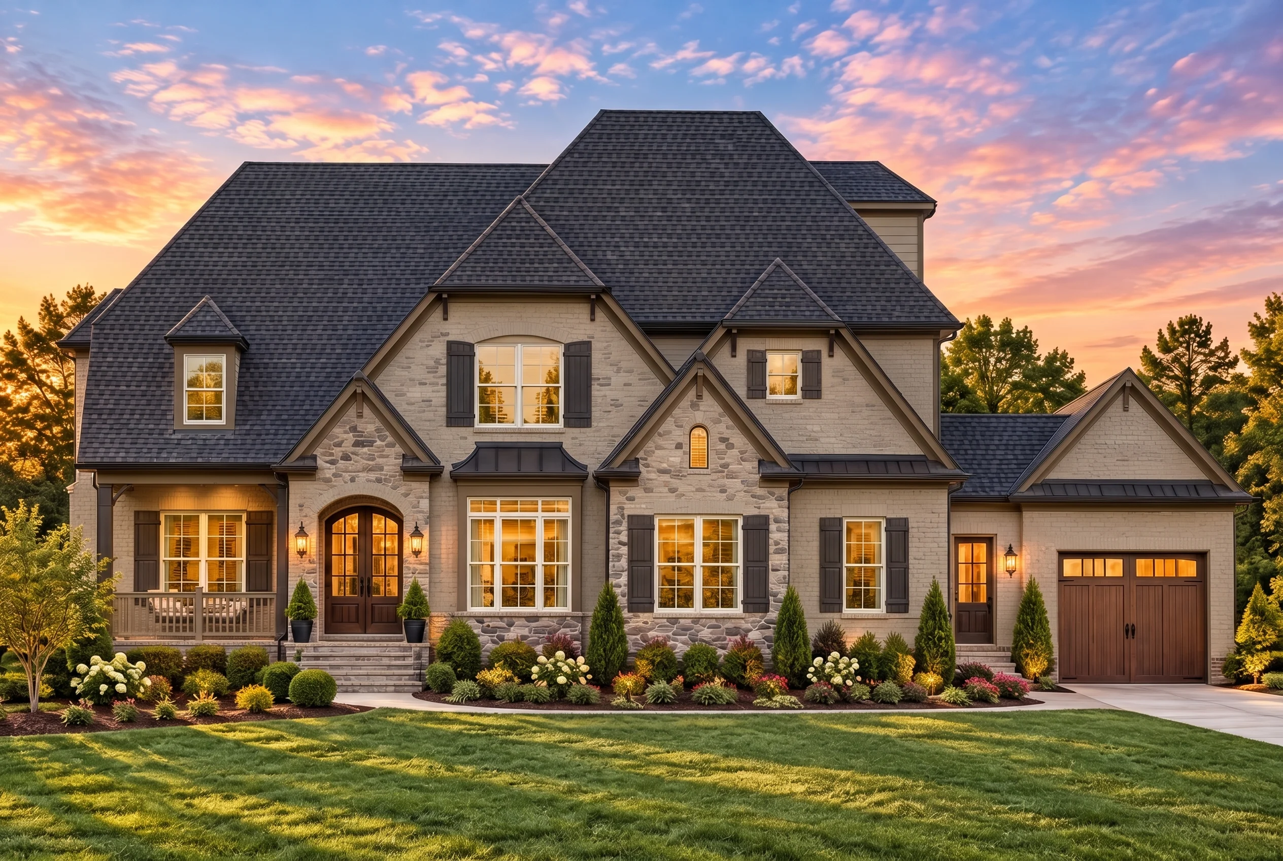 Plan  11-1797 – Pecan Valley Cabin |  New American – 5-Bed, 5-Bath, 4,934 SF - Mushroom Taupe, AI-generated exterior concept