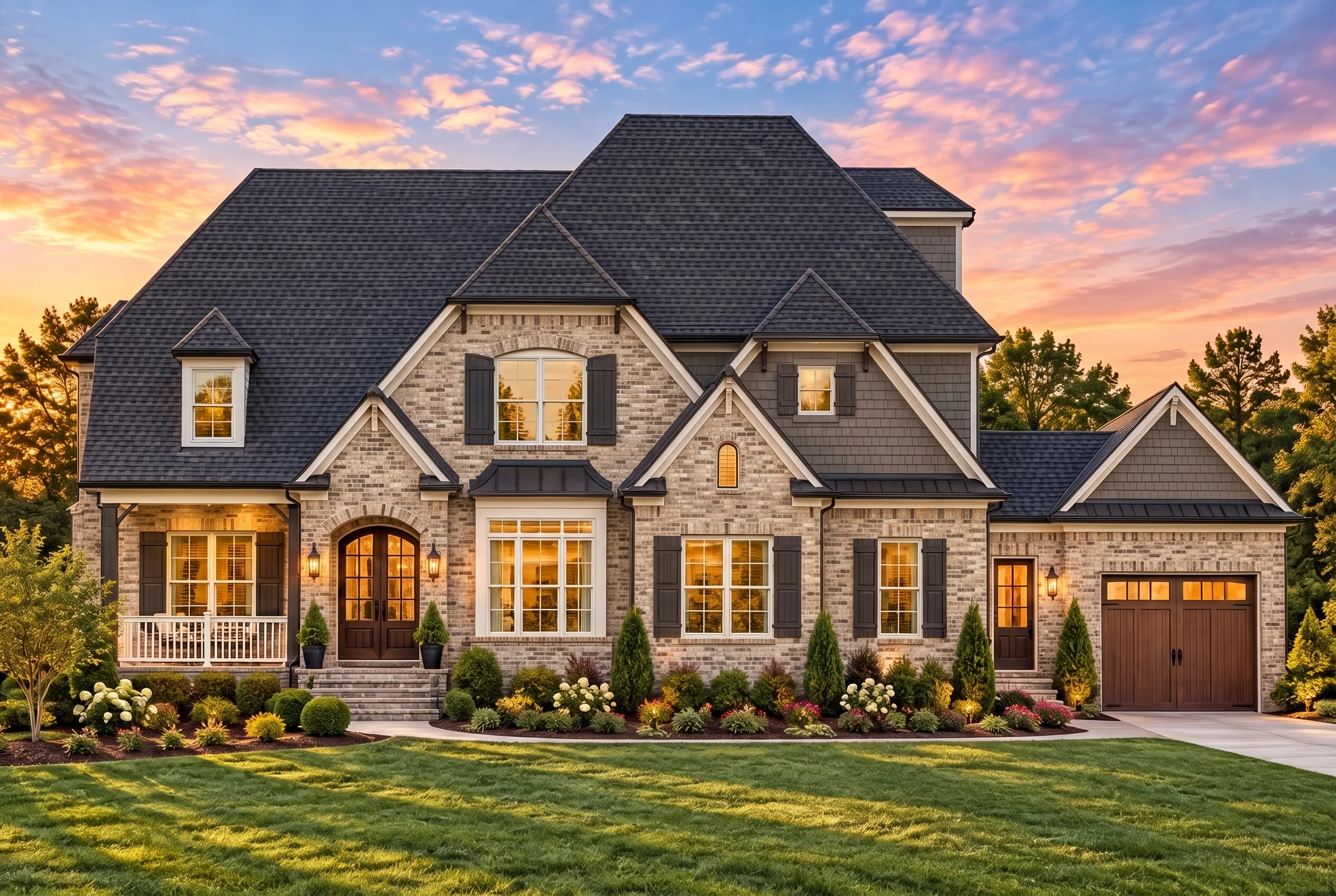 Plan  11-1797 – Pecan Valley Cabin |  New American – 5-Bed, 5-Bath, 4,934 SF - Natural Brick, AI-generated exterior concept